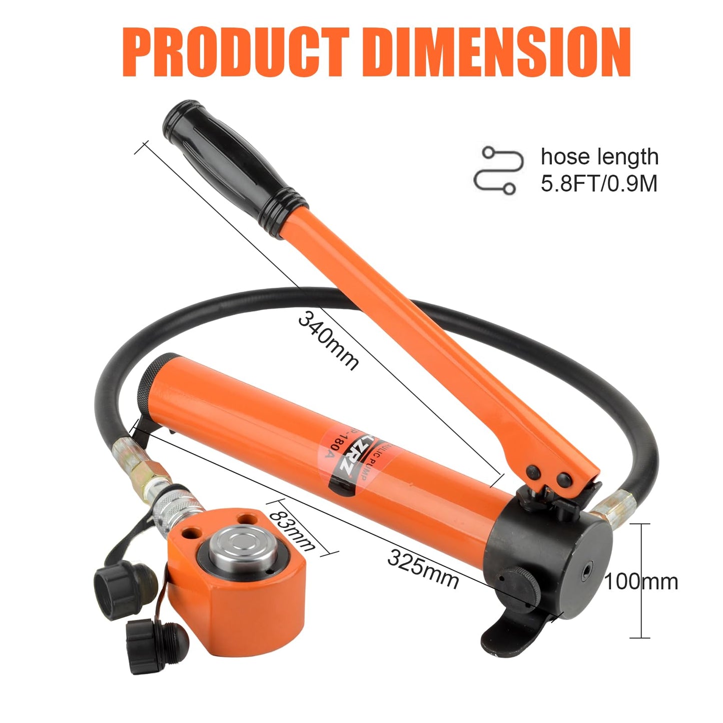 HZLZRZ 20 Ton Hydraulic Cylinder Jack with CP-180 Manual Hand Pump and Porta Power Kit - Industrial Mini Hydraulic Pump Cylinder for Machinery and Shipbuilding (RMC/201)