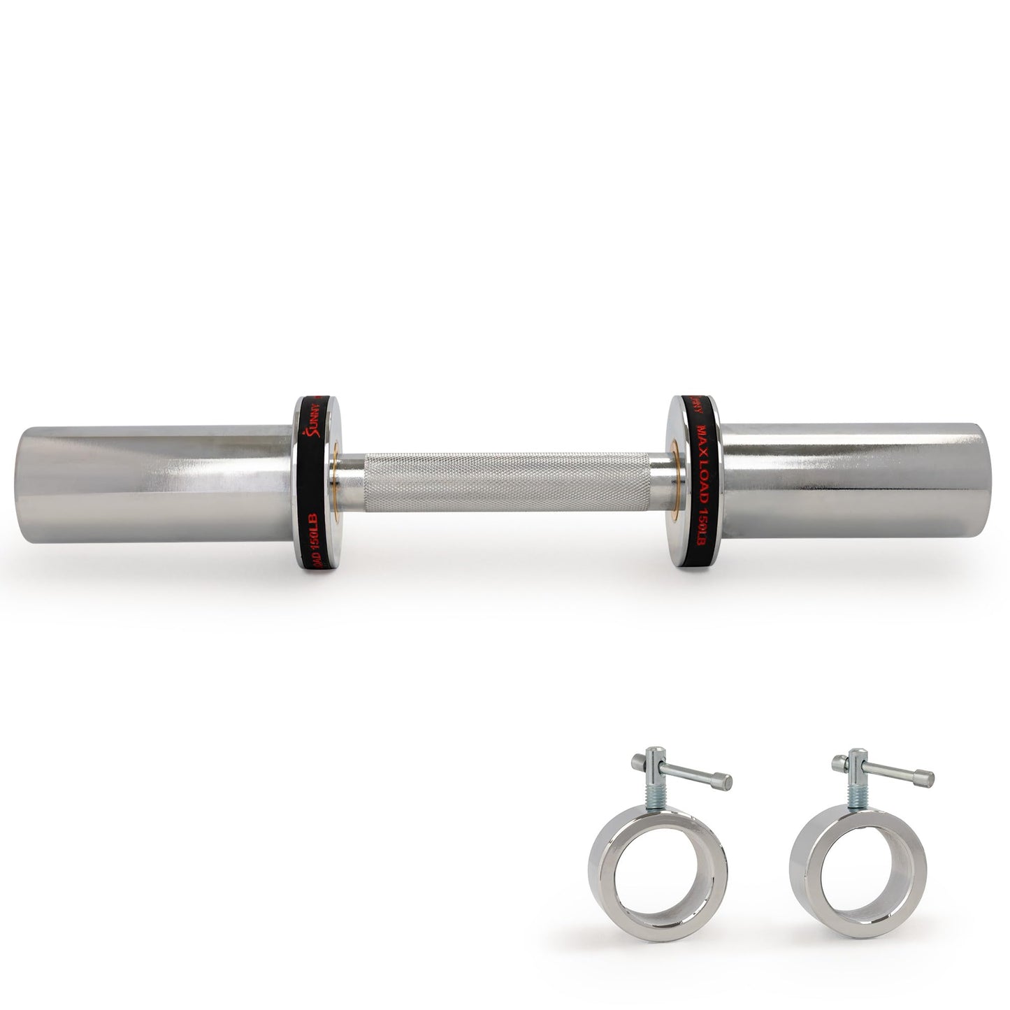 Sunny Health & Fitness 16-Inch Olympic Dumbbell Bar,with Collars, Chrome Finish, 2-Inch Olympic Plate Compatible, for Home Workouts - SF-OB01-16