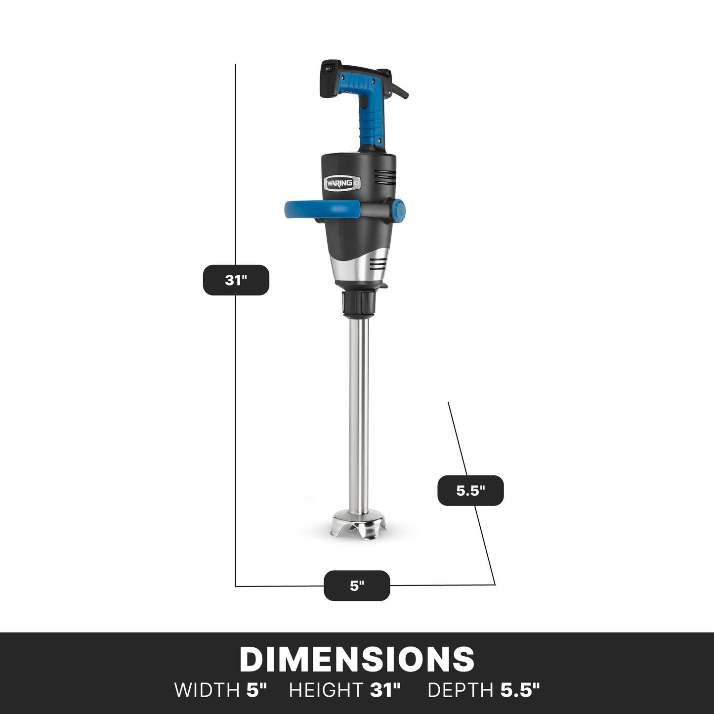Waring Commercial EvolutionX Immersion Blender, 1.5 Horsepower Motor, 16" Stainless Steel Shaft, Variable Speed, 25-Gallon Capacity, for Professional Hand Blender for Kitchens & Catering, WSB600X