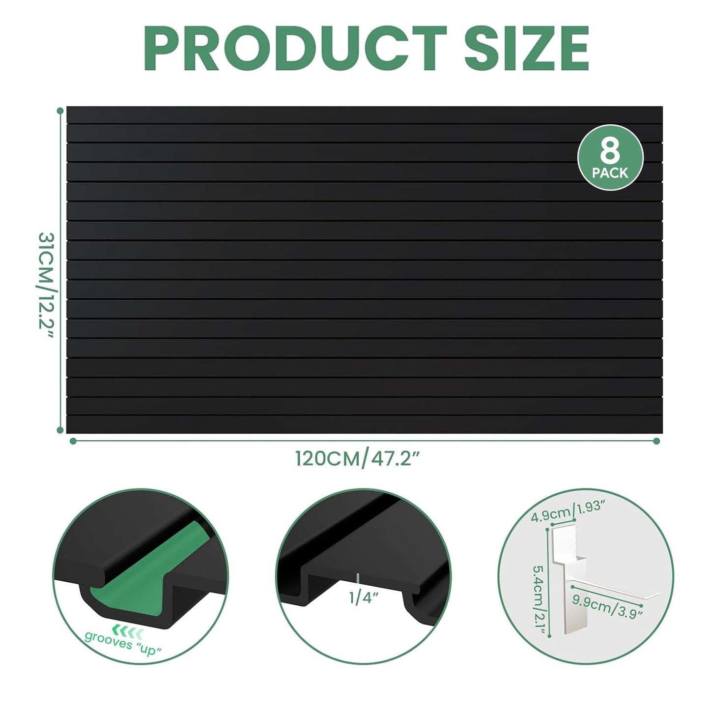 Noliven Slatwall Panel Wall Storage Systems, 4x8 ft Slat Wall Paneling Garage Wall Organizer with Six Hooks, Heavy Duty Wall Mounted PVC Wall Rack, Black