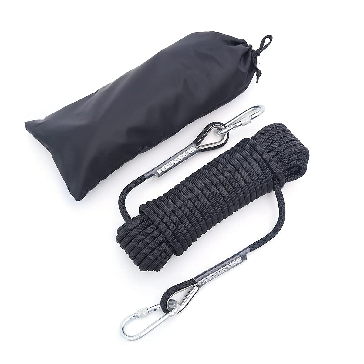 Outdoor Climbing Rope 12MM Diameter 10M(32ft) 20M(64ft) Static Rock Climbing Rope,Tree Climbing Rappelling Rope,Escape Nylon Rope,Ice Climbing Equipment Fire Rescue Parachute Rope with 2 Steel Hooks