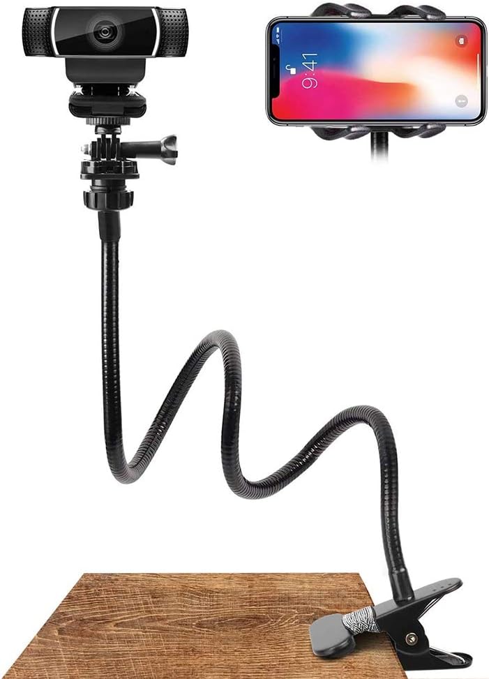 shenruifa 1/4 Inch 360 Adjustable Gooseneck Webcam Stand Phone Holder with Universal Screws, Flexible Arm Desk Bed