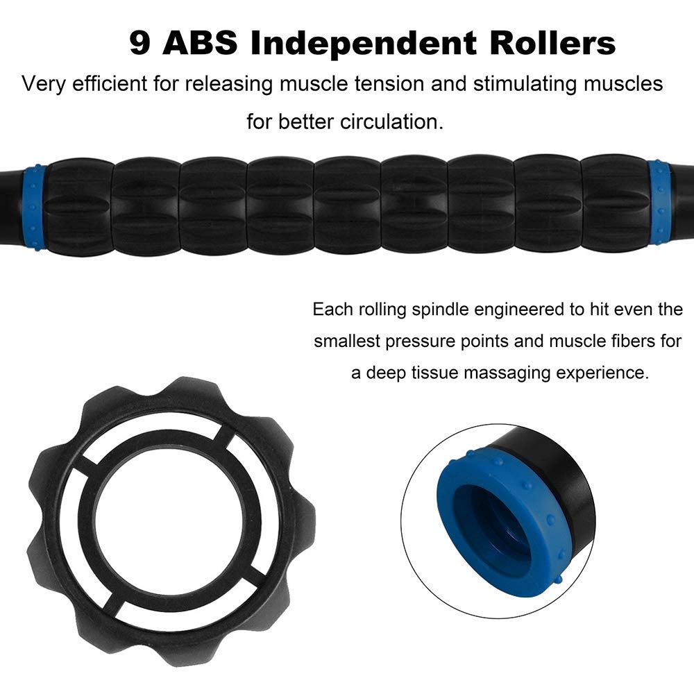 YANSYI Professional 9-Roller Deep Tissue Massage Stick - Portable Muscle Recovery Roller for Athletes, Relieves Post-Workout Soreness & Leg/Back Pain - Portable Physio Tool (Blue 1)