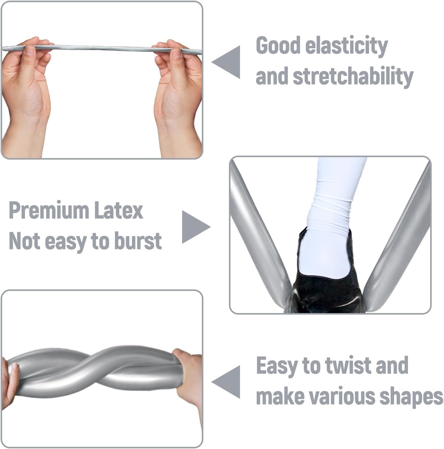 Skiennix Metallic Silver Balloons - 100 Pcs Long Skinny Latex Twisting Balloons for Animal Modeling | Perfect for Christmas & Birthday Parties