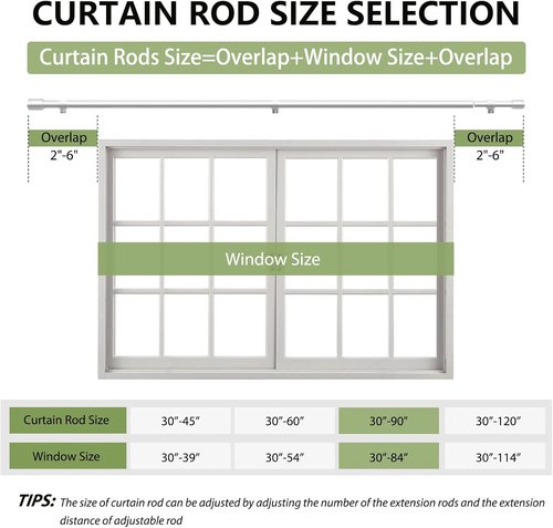 Adjustable Silver Curtain Rods by [Brand Name] - 5/8” Diameter, 30-90 Inch for 30-84 Inch Windows