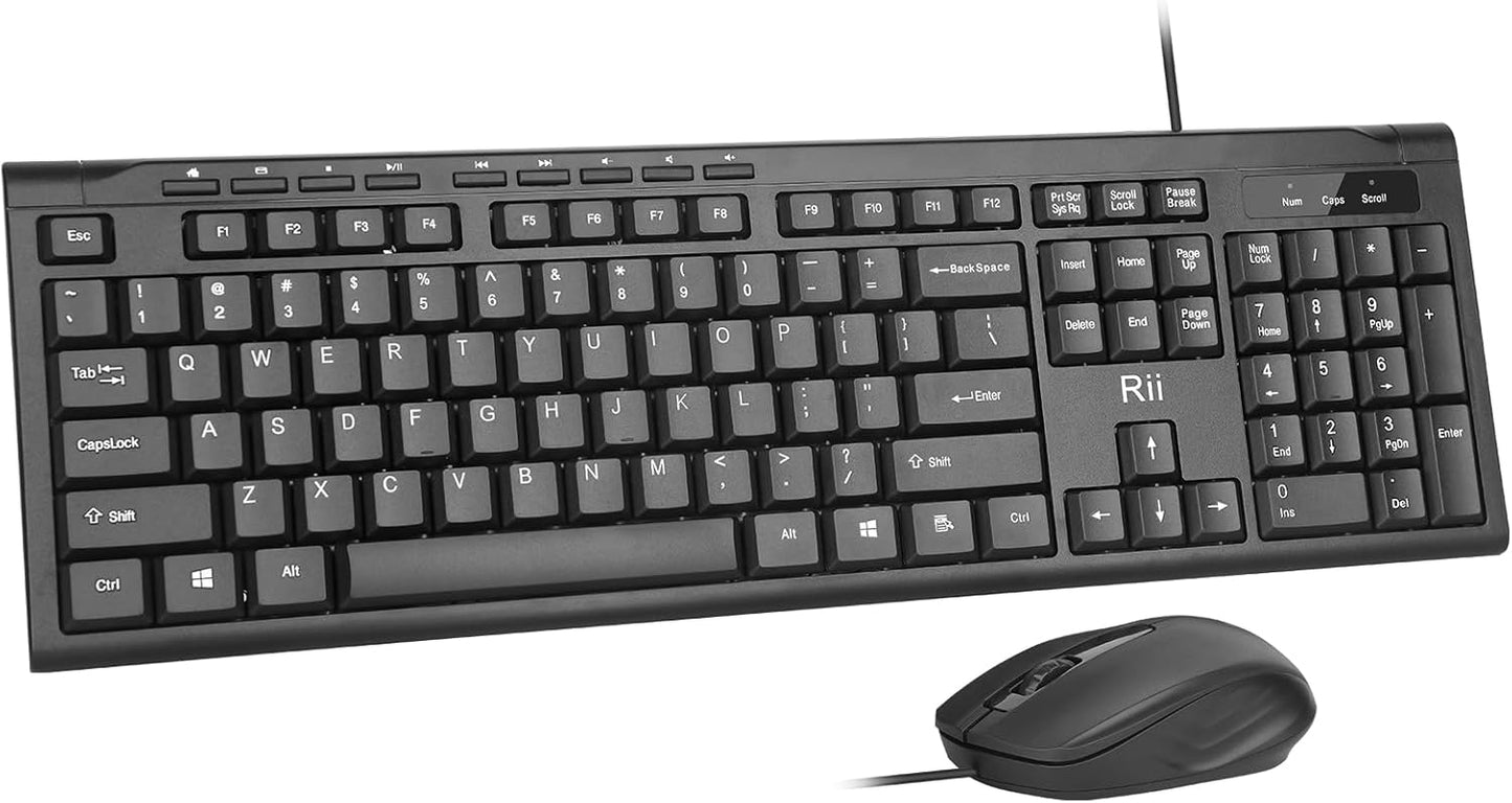 Rii RK907 10/8 7 Wired Keyboard and Mouse Combo, USB Ultra-Slim Compact USB Wired Keyboard and Mouse Combo for Mac