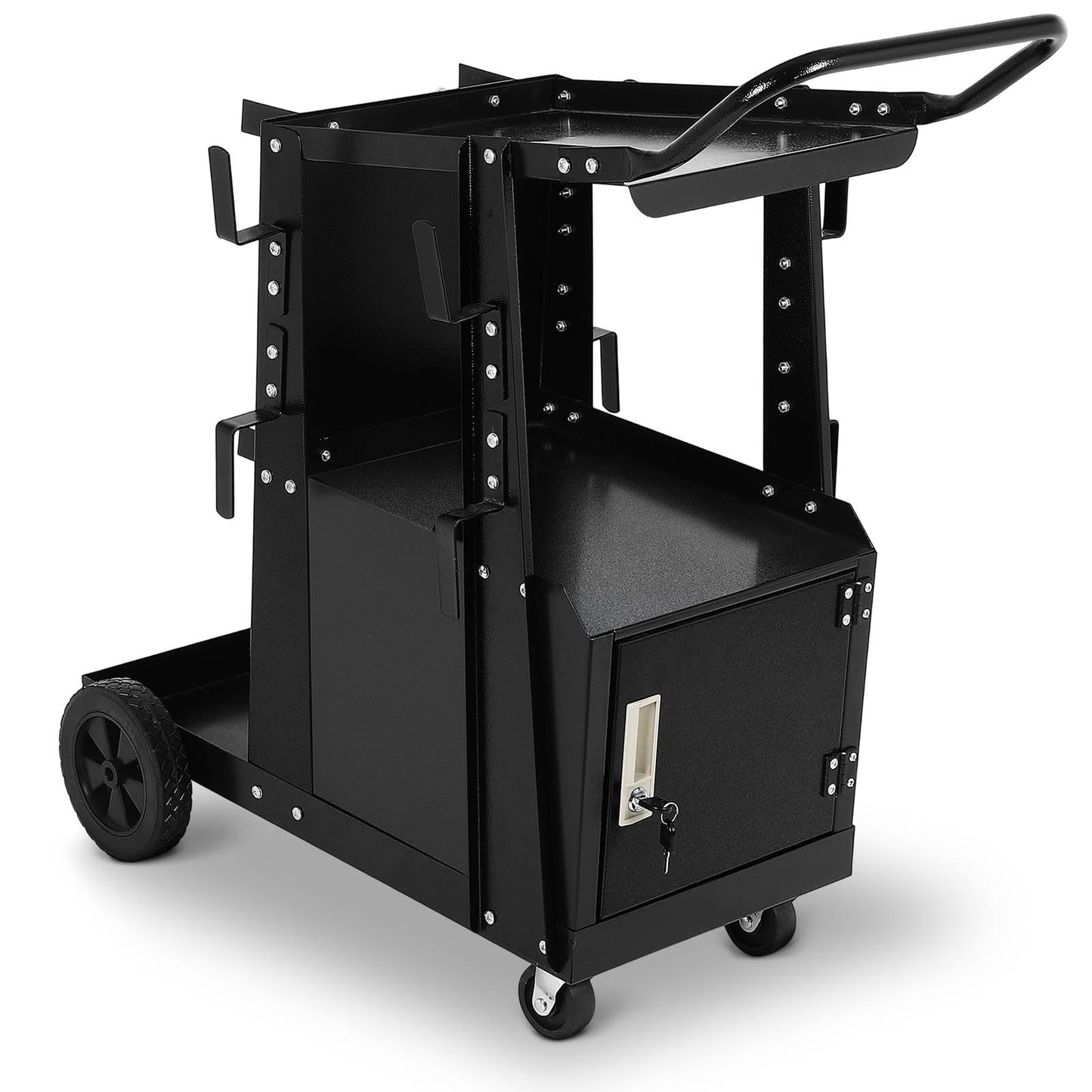 FAHKNS Welding Cart - Heavy Duty Welding Carts for MIG Welder & Plasma Cutter，Welding Cart with Large Capacity Lockable Cabinet, 360° Swivel Wheels, Cable Hook，Static Load Capacity 220 LBS