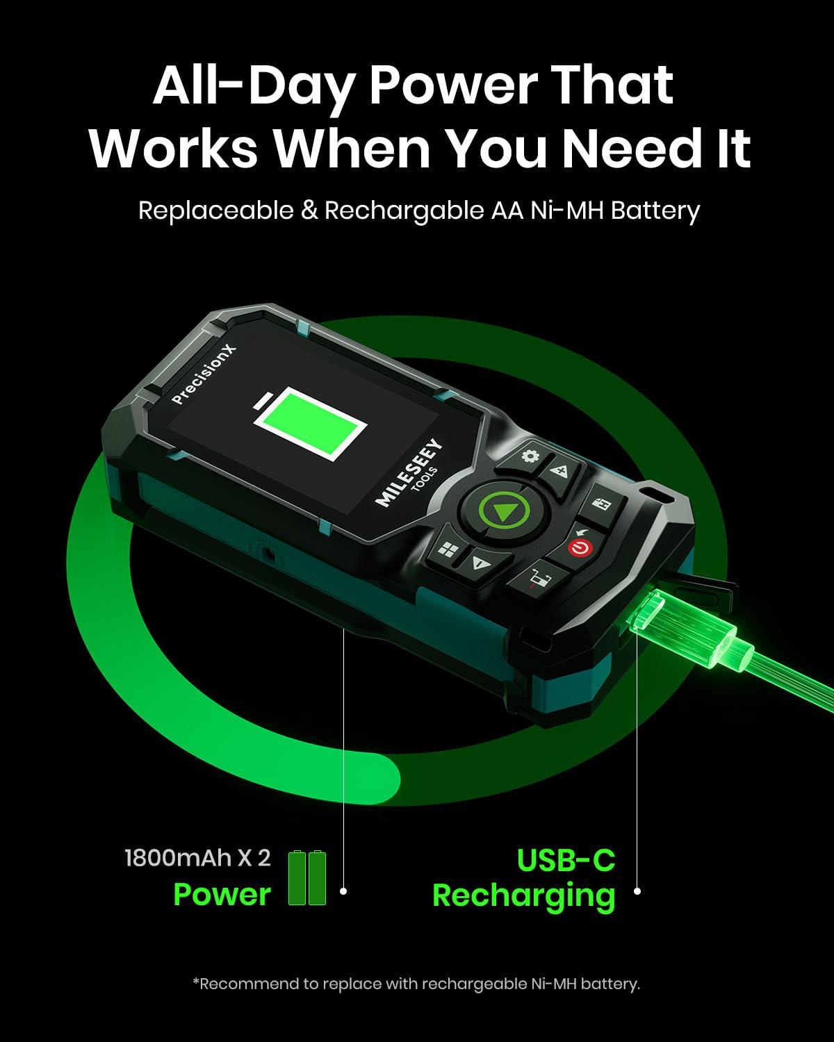 MILESEEY S50 Green Laser Measure Bundle with 10.8–32 inch Adjustable Height Tripod