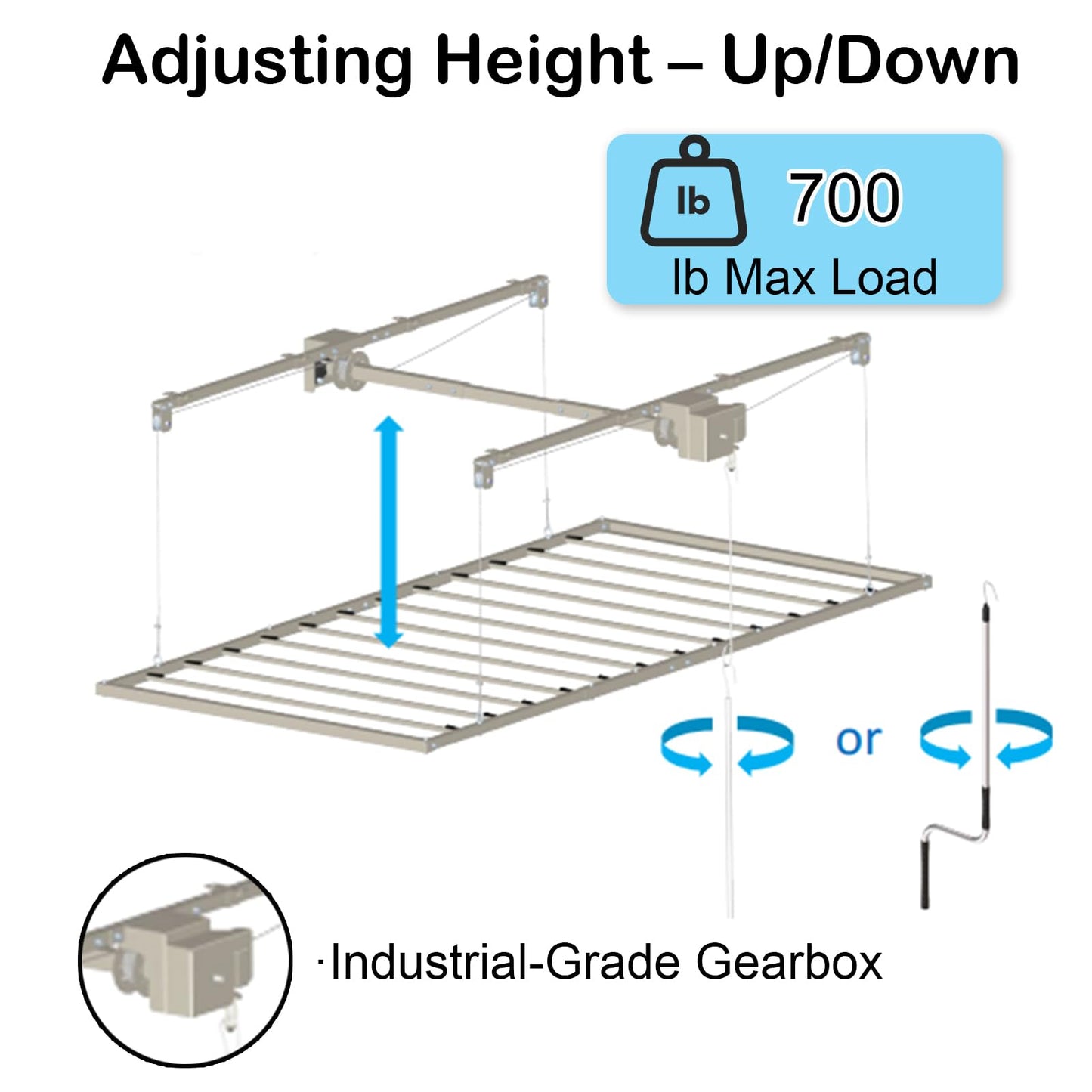 KIPPDURO 4×8 ft Heavy Duty Overhead Garage Storage Rack, 661 lbs Capacity with Safety Lock,Ceiling Mounted Storage Shelf, Steel Garage Ceiling Organizer for Garage, Basement, Warehouse (White)
