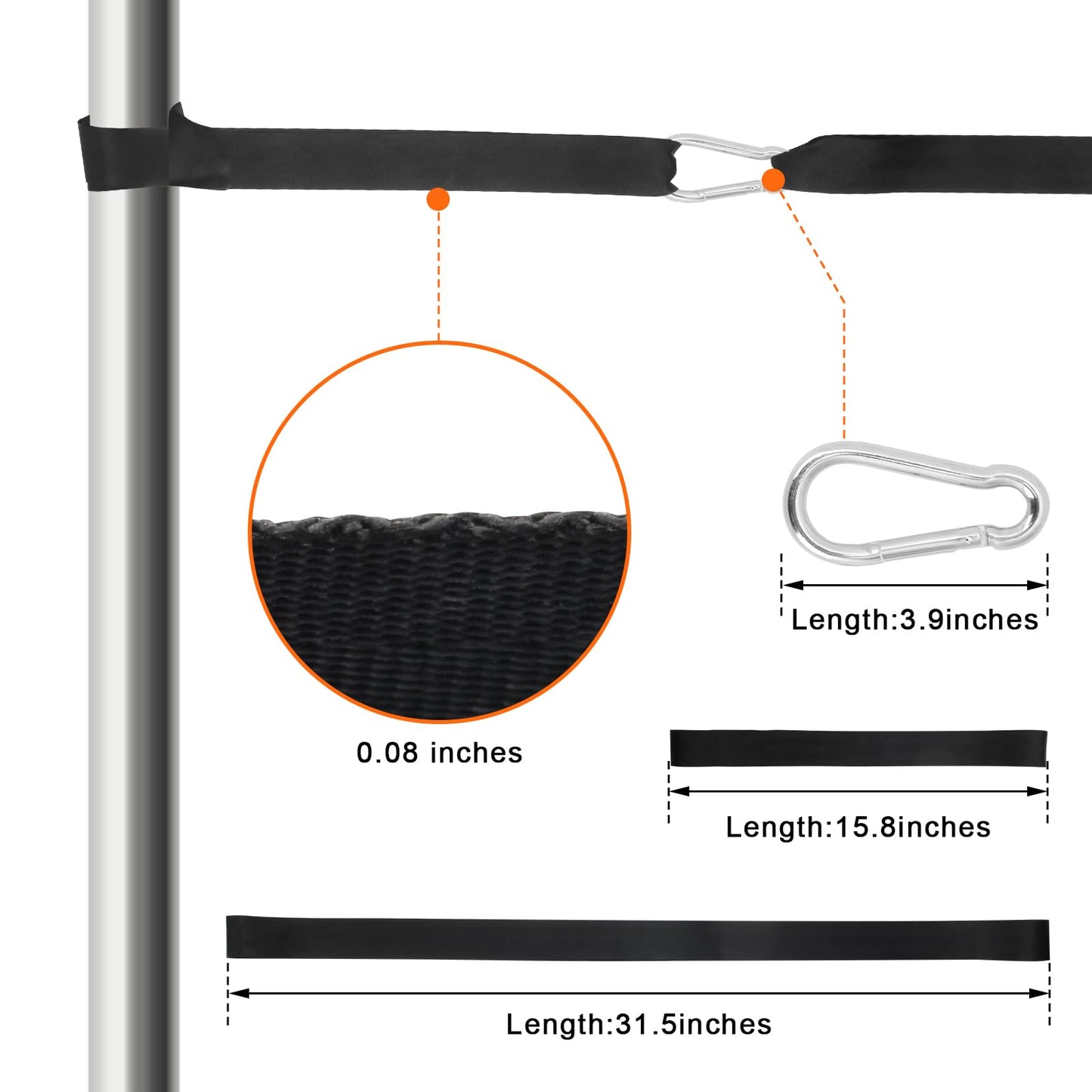 Battle Rope Anchor Strap Kit Accessories for Home Gym Outdoor Muscle Workout Equipment,Carabiners with 2 Durable Straps and 1 Heavy Duty Carabiner, Home Gym Equipment for Men Women
