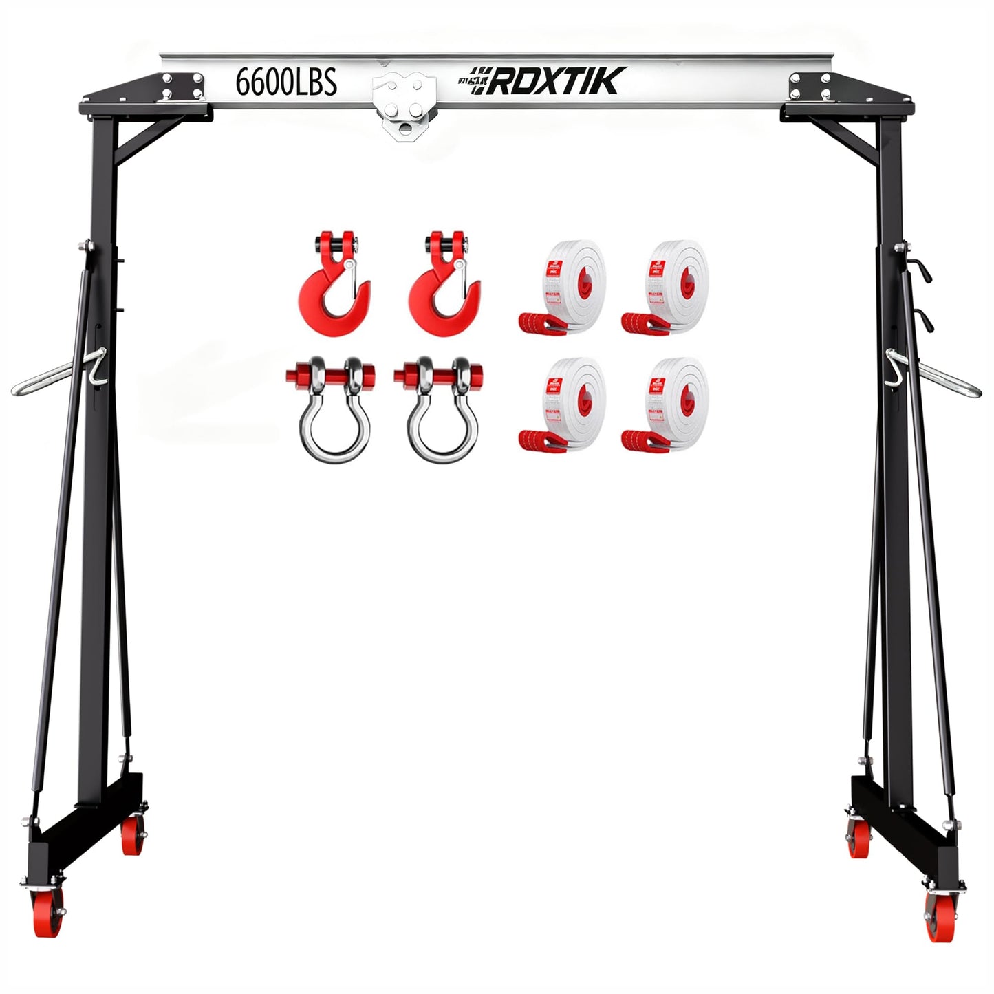 RDXTIK 3 Ton 6600Lbs Gantry Crane, 9.06FT Maximum Width, 8.53-12.47ft Adjustable Height, Portable Shop Lift Hoist with 3 Ton Manual Trolley, Silver