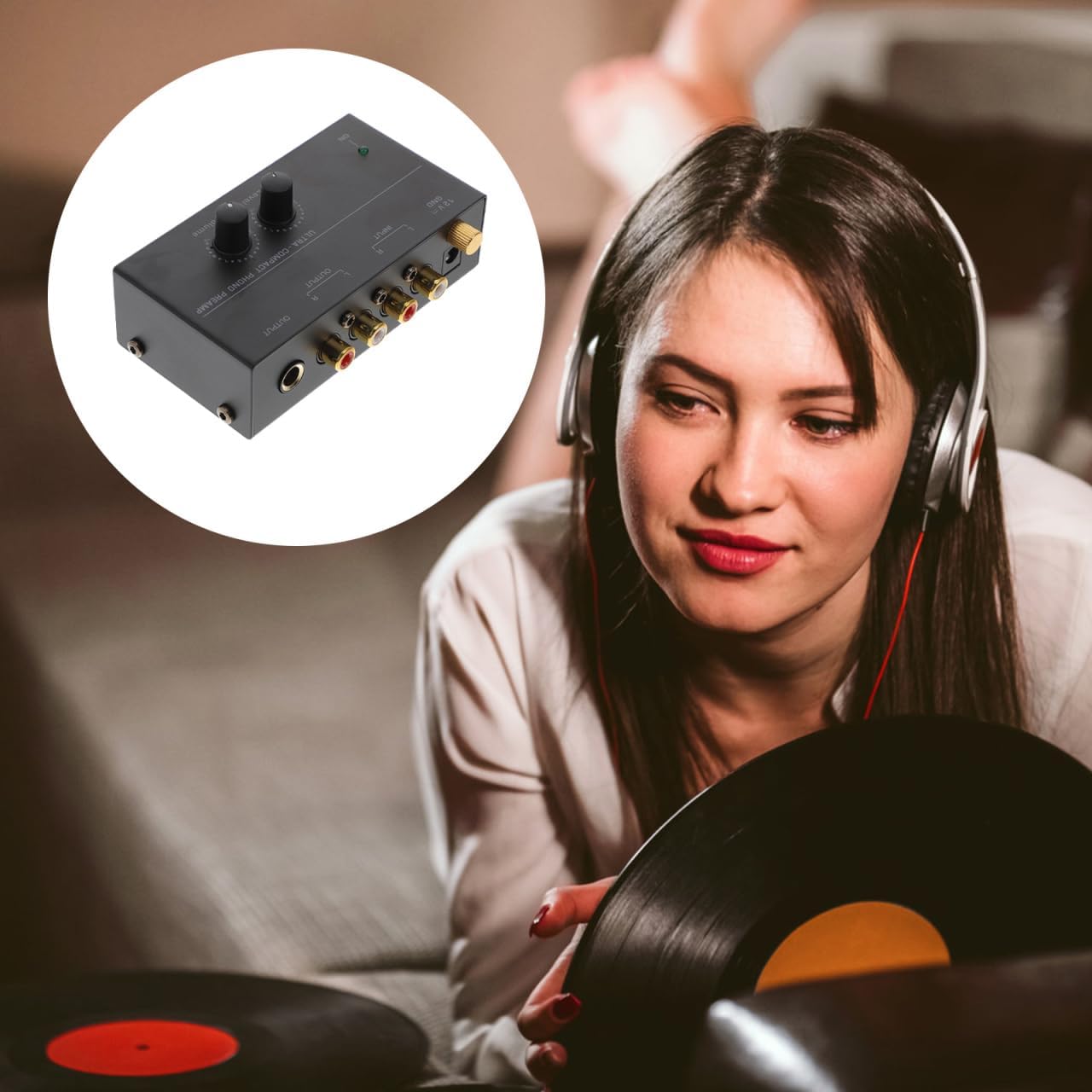 4.05X2.24X1.18In POPETPOP Turntable Preamp Electronic Audio Phonograph Preamplifier with Low Noise Stereo Amplifier