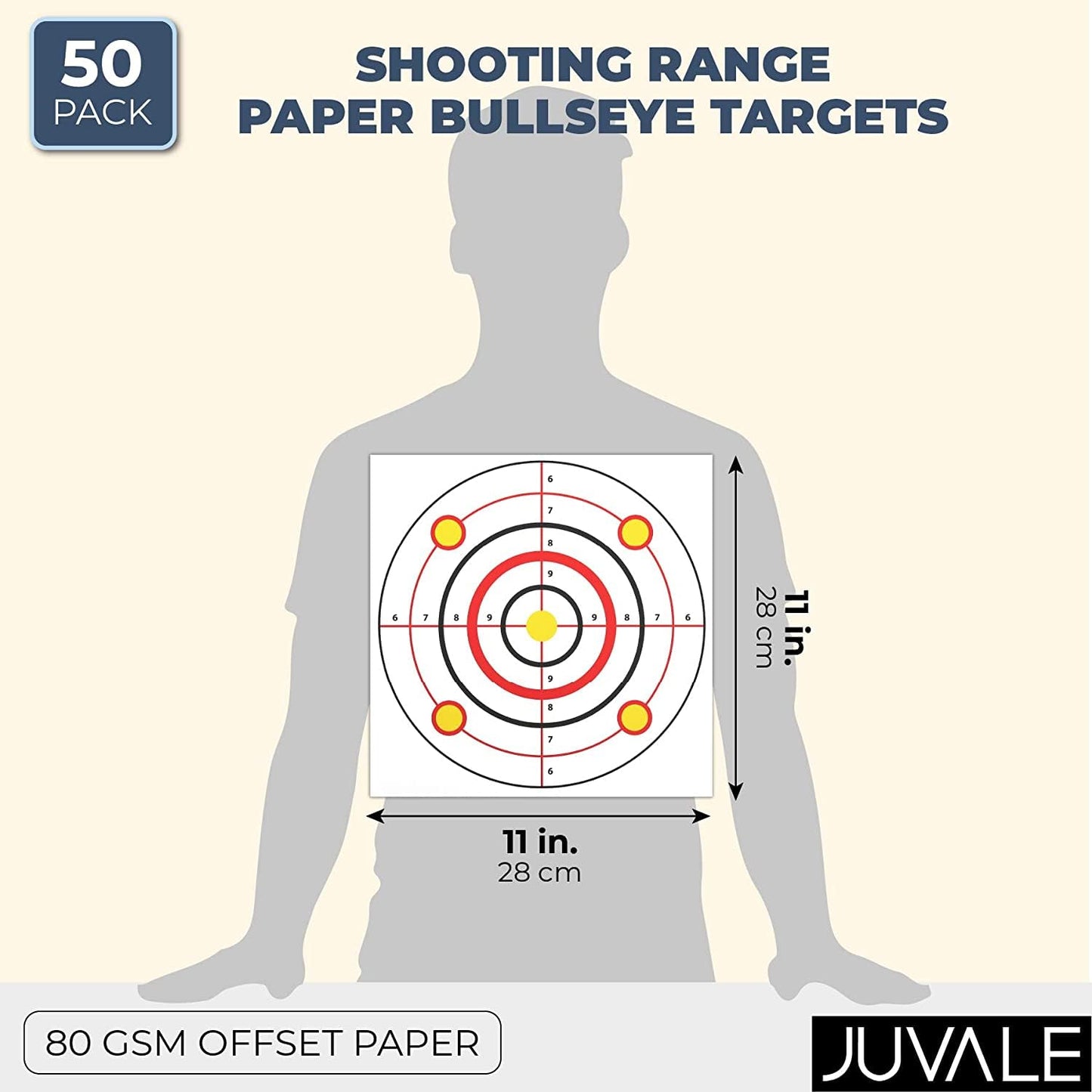 Juvale Paper Shooting Targets - High-Visibility Bullseye for Archery Accessories - Indoor & Outdoor Use with Paper Targets - Versatile Shooting Accessories - 11 x 11 in - Pack of 50