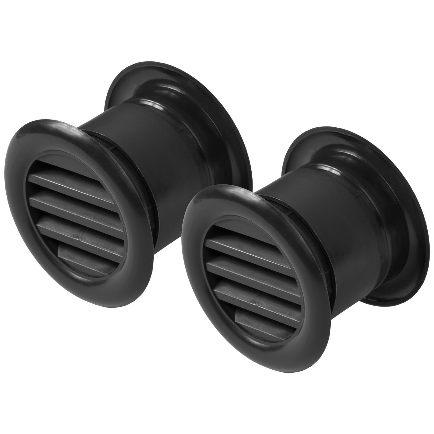 Vent Systems 1.5" Inch Round Door Vent Cover - 2 Pack - Black Plastic Mini Circular Grille with Dual-Sided Louvers - Durable Snap-In Register for Indoor Airflow - Ideal for Cabinet, Closet Ventilation