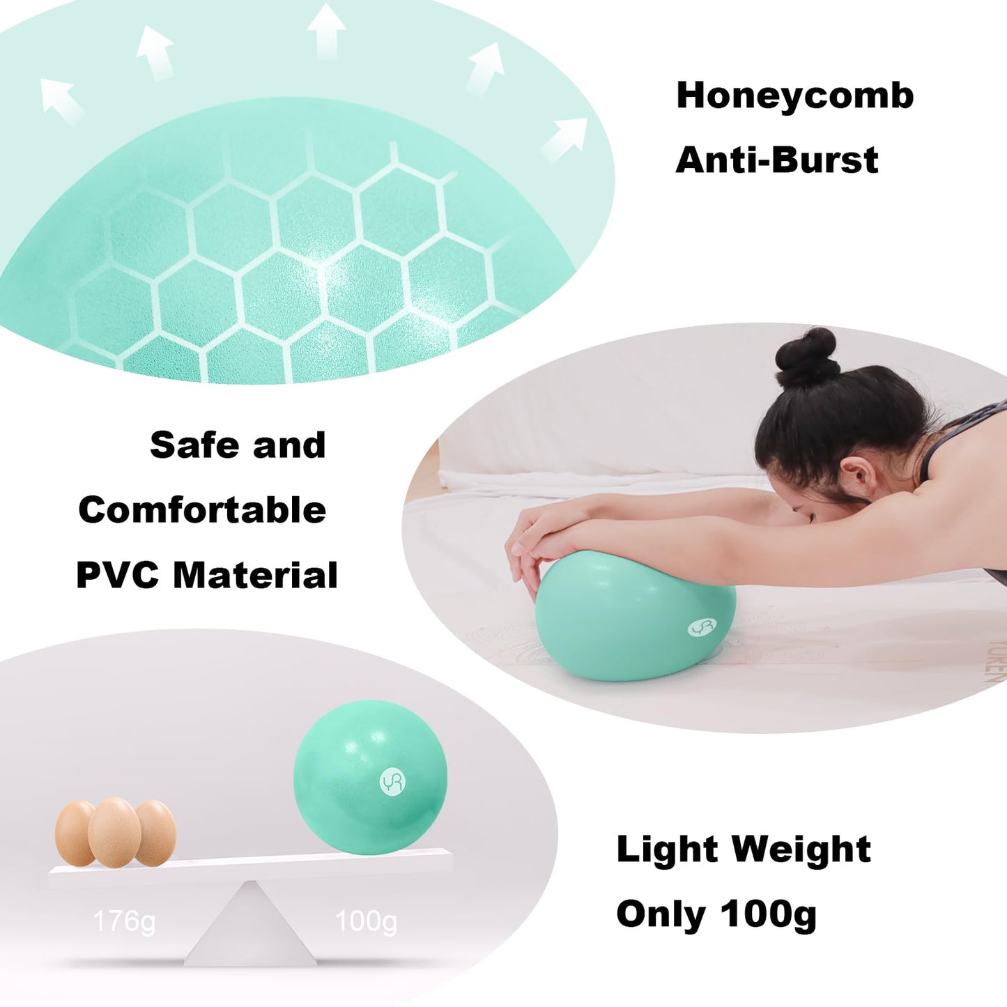 RYTMAT Small Pilates Ball 9.8 Inch Slip Resistant Exercise Ball for Home Gym Yoga, Fitness, Physical Therapy, Stretching & Core Strength Workout - Green