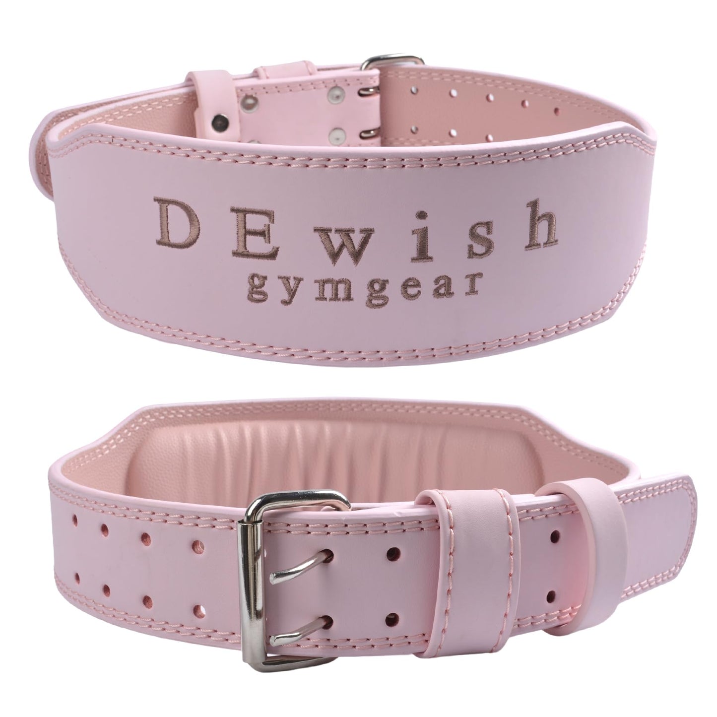 Leather Weightlifting Belt, 10 Adjustable Holes, 4”Width, Double Prong Power Belt for Gym Bodybuilding, weightlifting, powerlifting, squats and deadlifts (Pink, M (30"-33"))