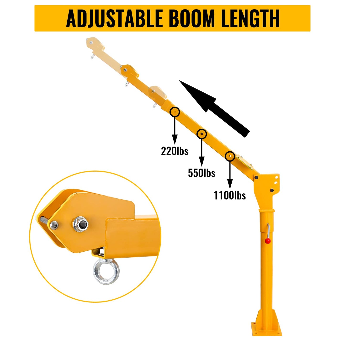 Migoda Davit Crane, 1100 lbs Truck Crane, 360° Swivel Manual Crane for Truck, Crane Hitch for Lifting Goods in Construction, Forestry, Factory, and Transport