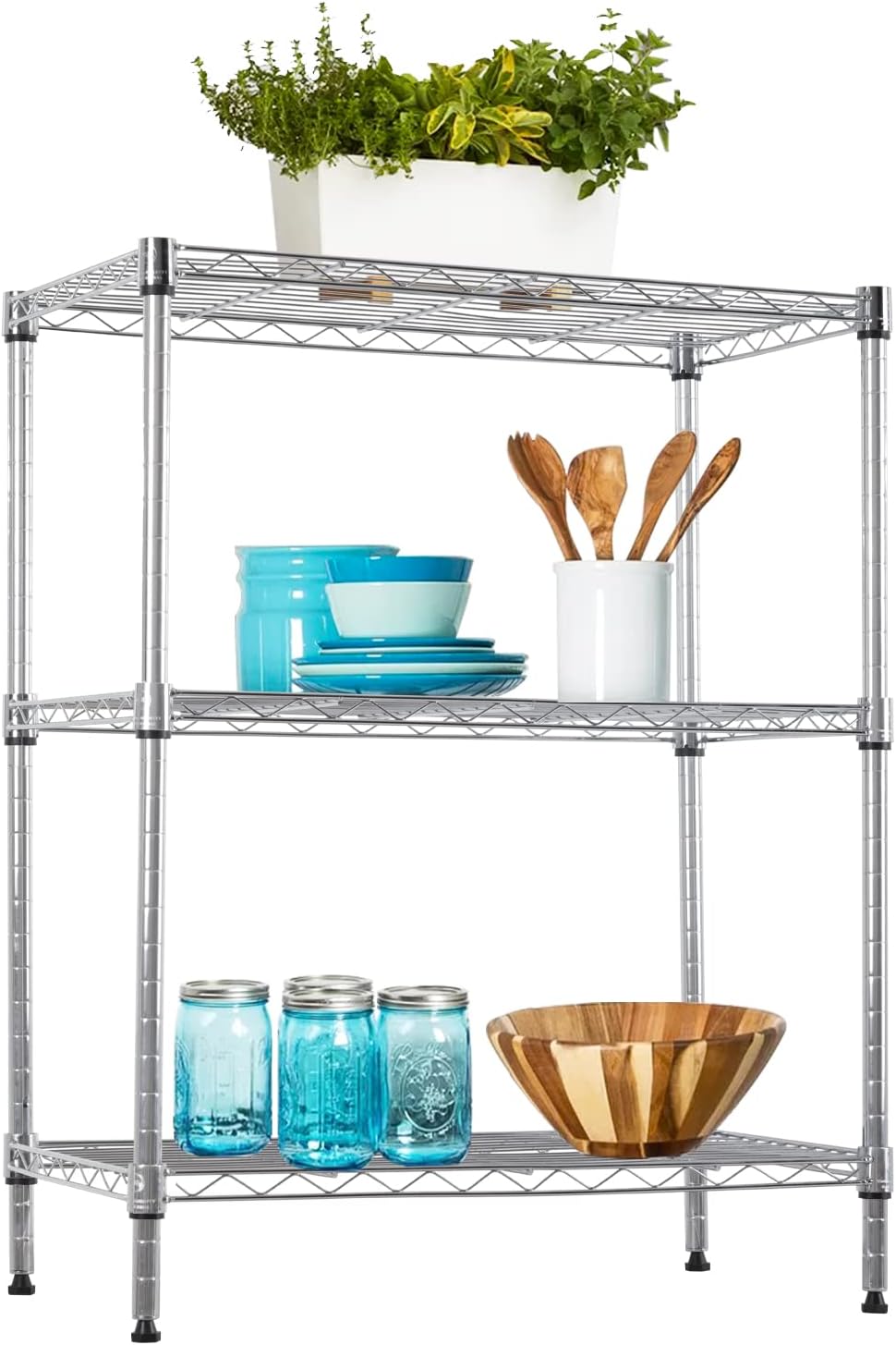 BestOffice Adjustable Metal Storage Shelves - 3-Tier Wire Shelving Unit | 450Lbs Capacity, Chrome Finish