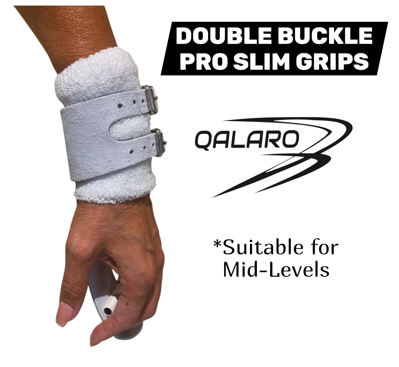 QALARO PRO Double Buckle Grips for Girls Gymnastics | Dowel Grips, 4" Navy Wristbands | Gymnastics Grips for Girls | Youth Bar Grips | Gymnastics Gloves