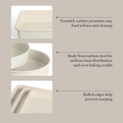 Martha Stewart Gallen 10-Piece Non-Toxic Ceramic Baking Pans Set | PFA-Free Non-Stick Bakeware - Linen White