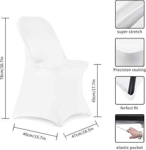 HAINARverS Stretch Spandex Folding Chair Covers - 30 Universal Fitted Protectors for Weddings & Events | White