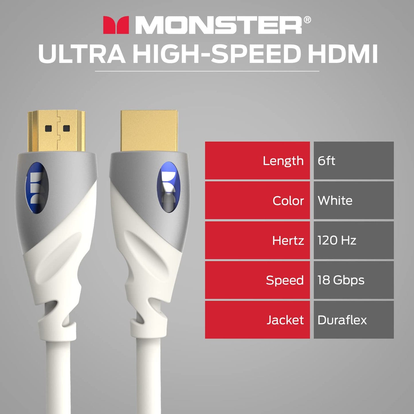 4k 24k PS3 6 Monster HDMI Cable Ultra HD with Ethernet - Corrosion-Resistant Rose Gold Contacts and V-Grip Connection