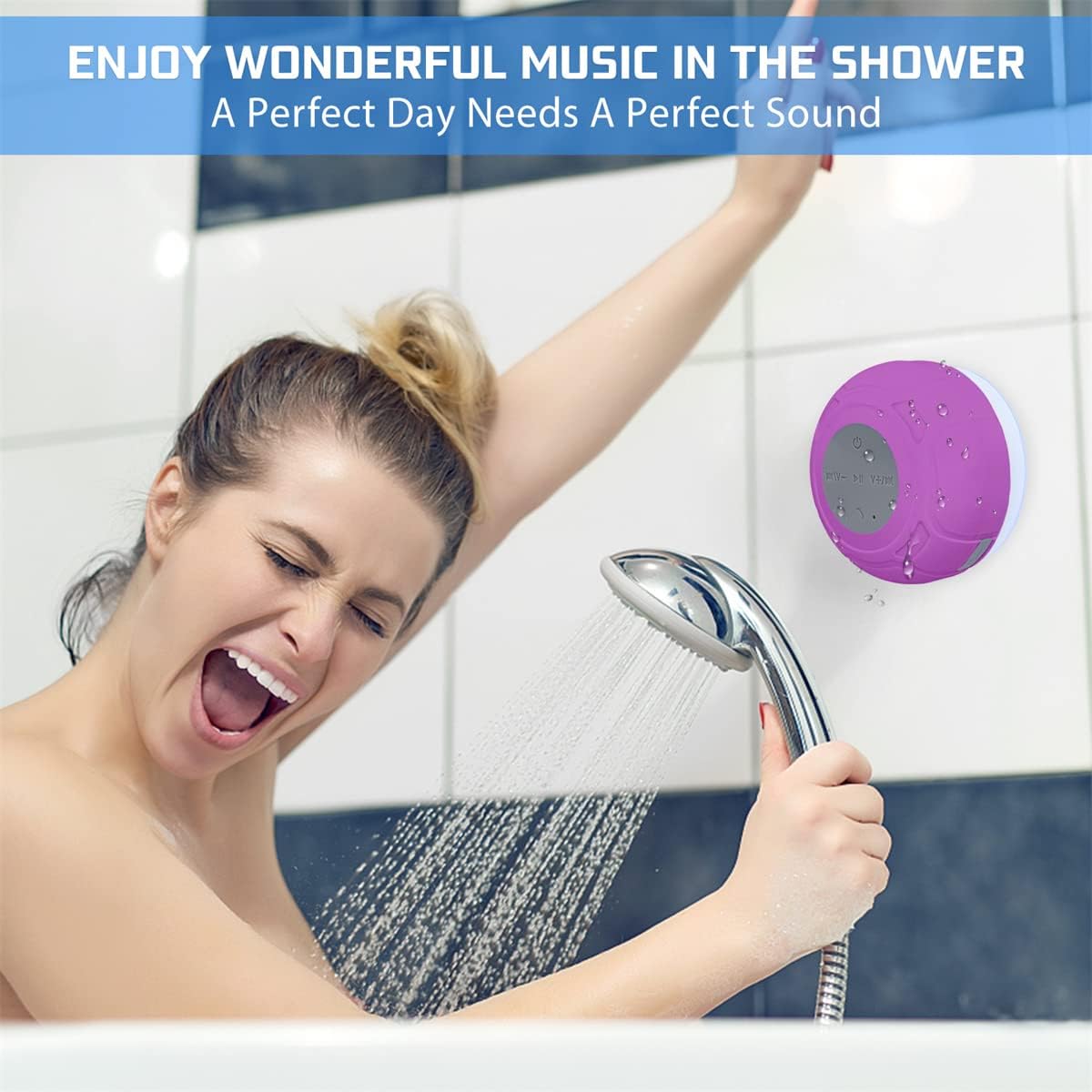 Annlend Mic,4hrs Bluetooth Shower Speaker Waterproof Wireless Mini Small Cute Portable Water Resistant Bathroom Speaker
