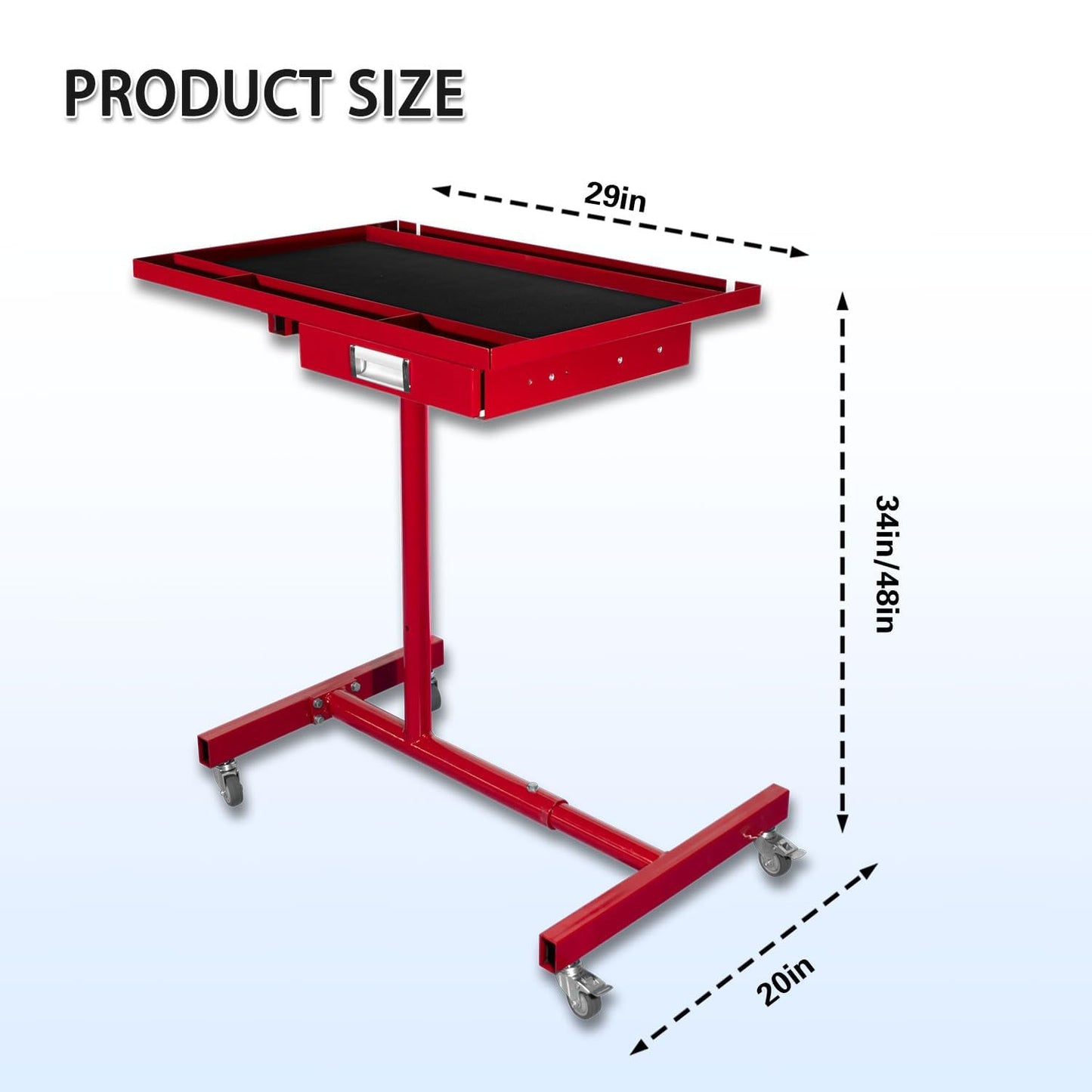 Mobile Tool Cart and Workbench, Adjustable Work Table with Wheels, Mechanic Rolling Heavy Duty Tool Tray Table for Garage Repair Shops
