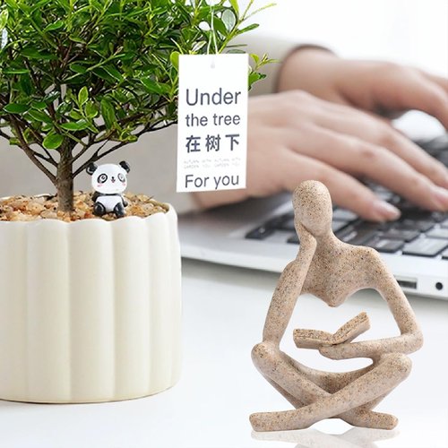 LXX1 Thinker Statue Gifts for Readers Book Lovers Women, Reading Man Figurine Bookshelf Decor Aesthetic Neutral Sculptures Home Decor for Shelves,Desk, Shelf, Coffee Table for Living Room Office