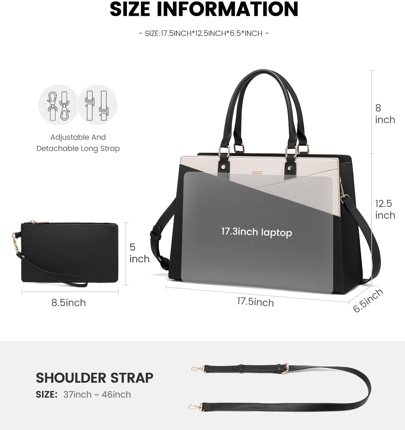 LOVEVOOK 17.3 Inch Laptop Tote Bag for Women, Waterproof Leather Business Office Work Bag Computer Briefcase with Small