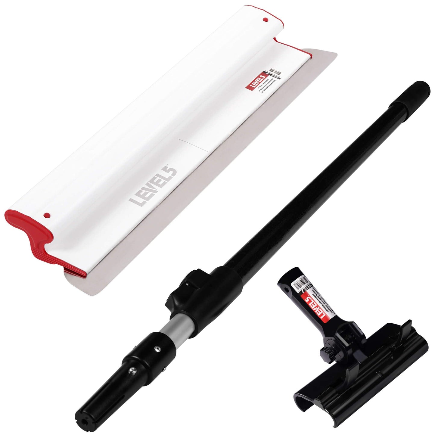 LEVEL5 Composite Skimming Blade Combo, 24" Blade + 38.5" - 63" Extension Handle | Smoothing/Knockdown Drywall Knife | Composite Plastic & European Stainless Steel Construction | 5-425C