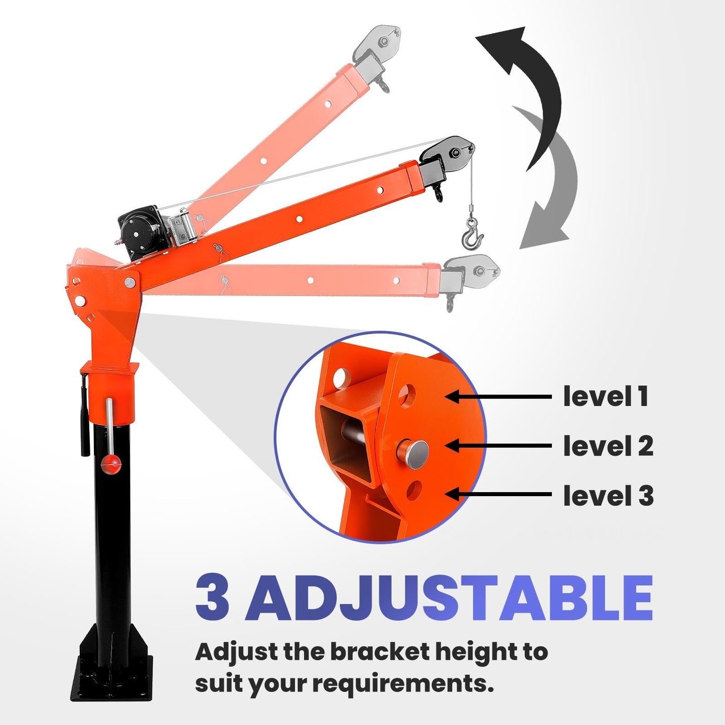 360° Swivel Shop Crane with 1100lbs Capacity, Foldable Truck Hitch Crane & 12V 3500Lbs Winch, Heavy-Duty Truck Lift for Industrial Use