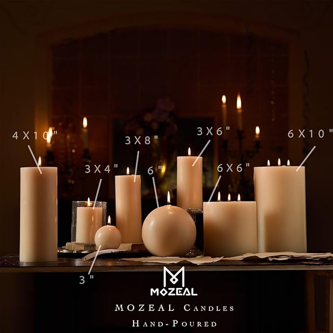 MOZEAL 3" x 6" Hand-Poured Unscented Candle, Dripless Pillar Candle Set of 3, Long Lasting Burning, Approx 120 Hours Burn Time, Rustic Country Style, for Elegant Affairs, Neutral Harmony, Beige
