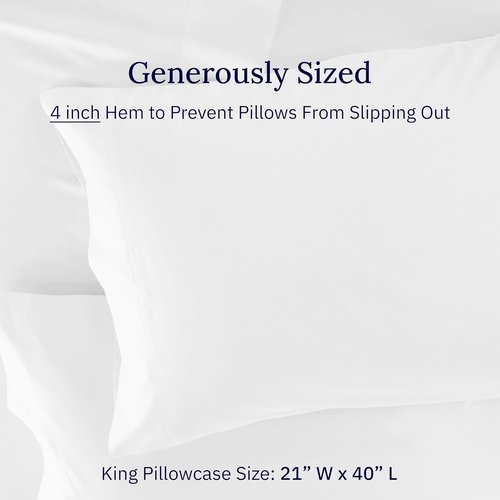 California Design Den King Size White Pillowcase Set - Luxuriously Soft 600 Thread Count, 100% Cotton, Set of 2