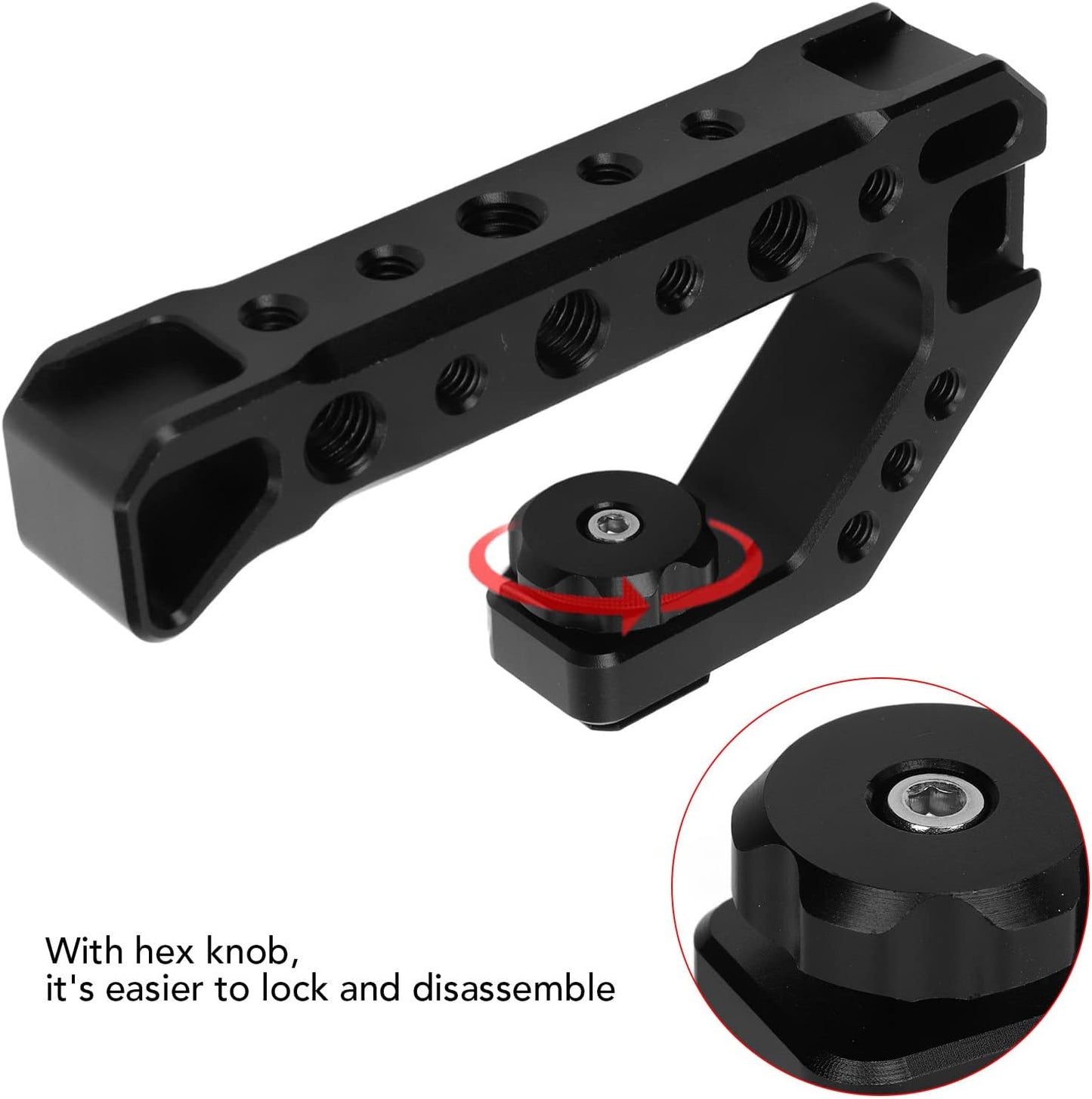 YuRui TENG SLR Camera Top Handle Grip for Mirrorless Cameras, Ergonomic Design with Multiple Screw Ports and Cold Shoe