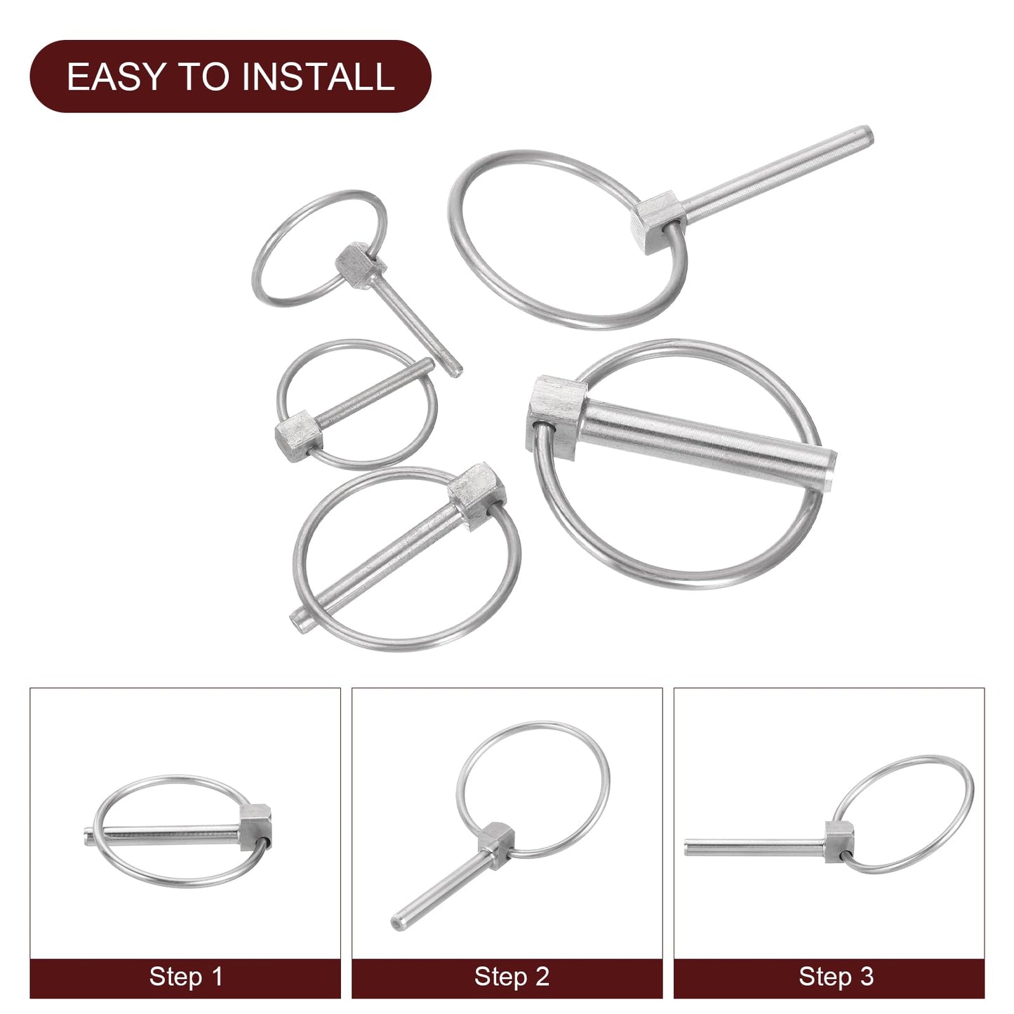 uxcell 4Pcs 1/8" x 1" Linch Pin with Ring, Stainless Steel Round Linch Pins for Boat Kayak Canoe, Trailer Trolley Trucks Mowers, Silver