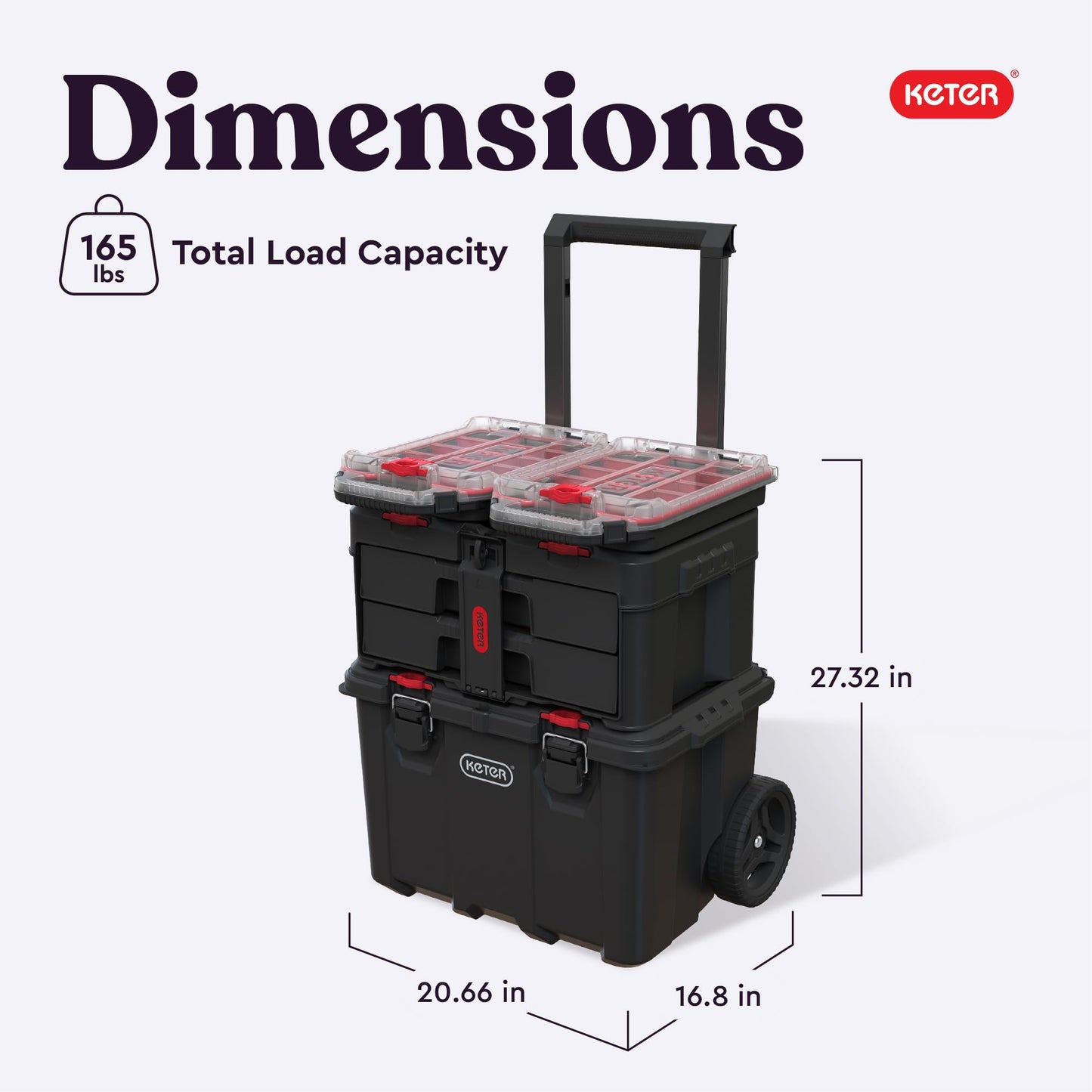 Stack N’ Roll 4-Piece Rolling Tool Storage System – Includes Large Rolling Tool Box, 2-Drawer Tool Box & 2 Tray Organizers | Modular Stackable Tool Storage with Wheels for Garage & Workshop