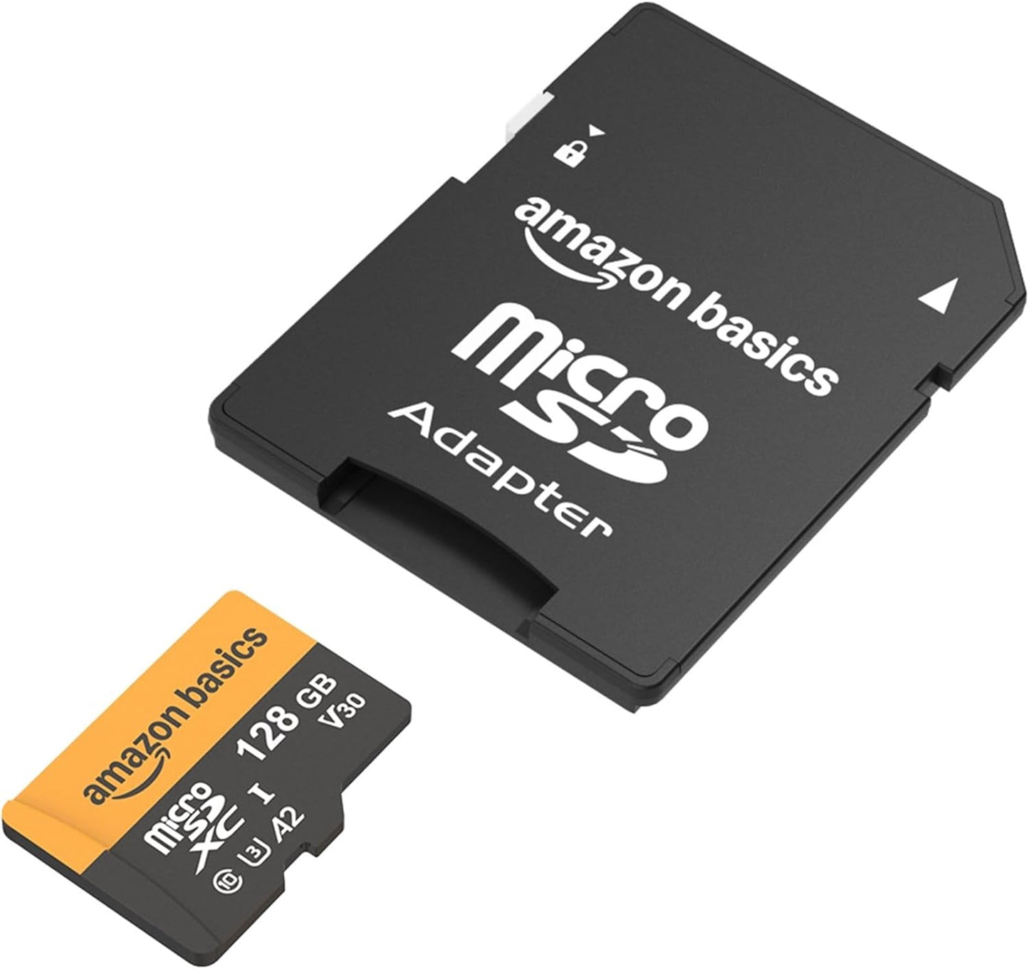 Amazon Basics 128GB 200MB/s, 1-Pack microSDXC Memory Card with Adapter for Smartphones, Drones, Cameras, Full HD, Read