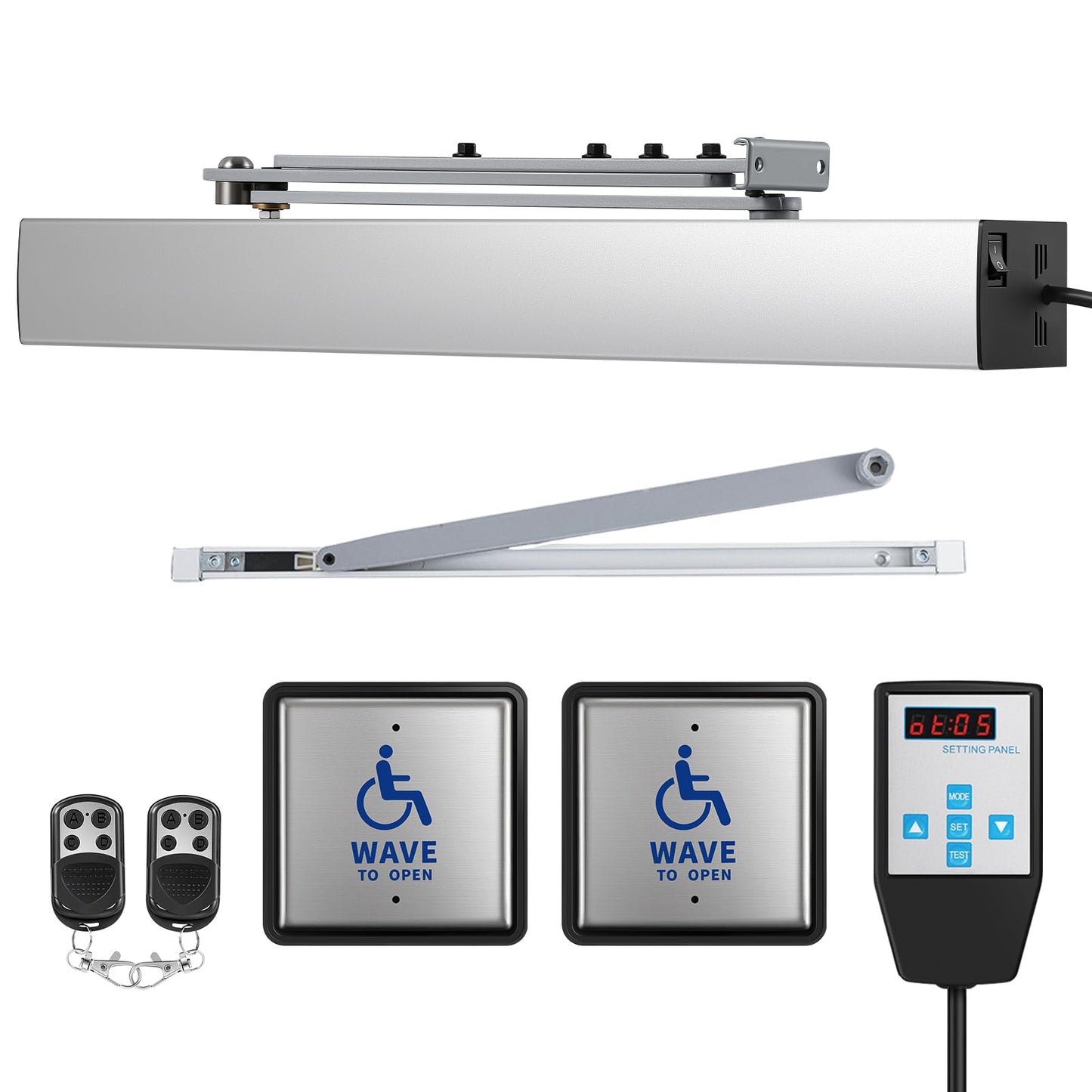 Handicap Door Opener, Automatic Swing Door Operator for Disabled People, Low Energy ADA with Stainless Steel Wave-to-Open Buttons