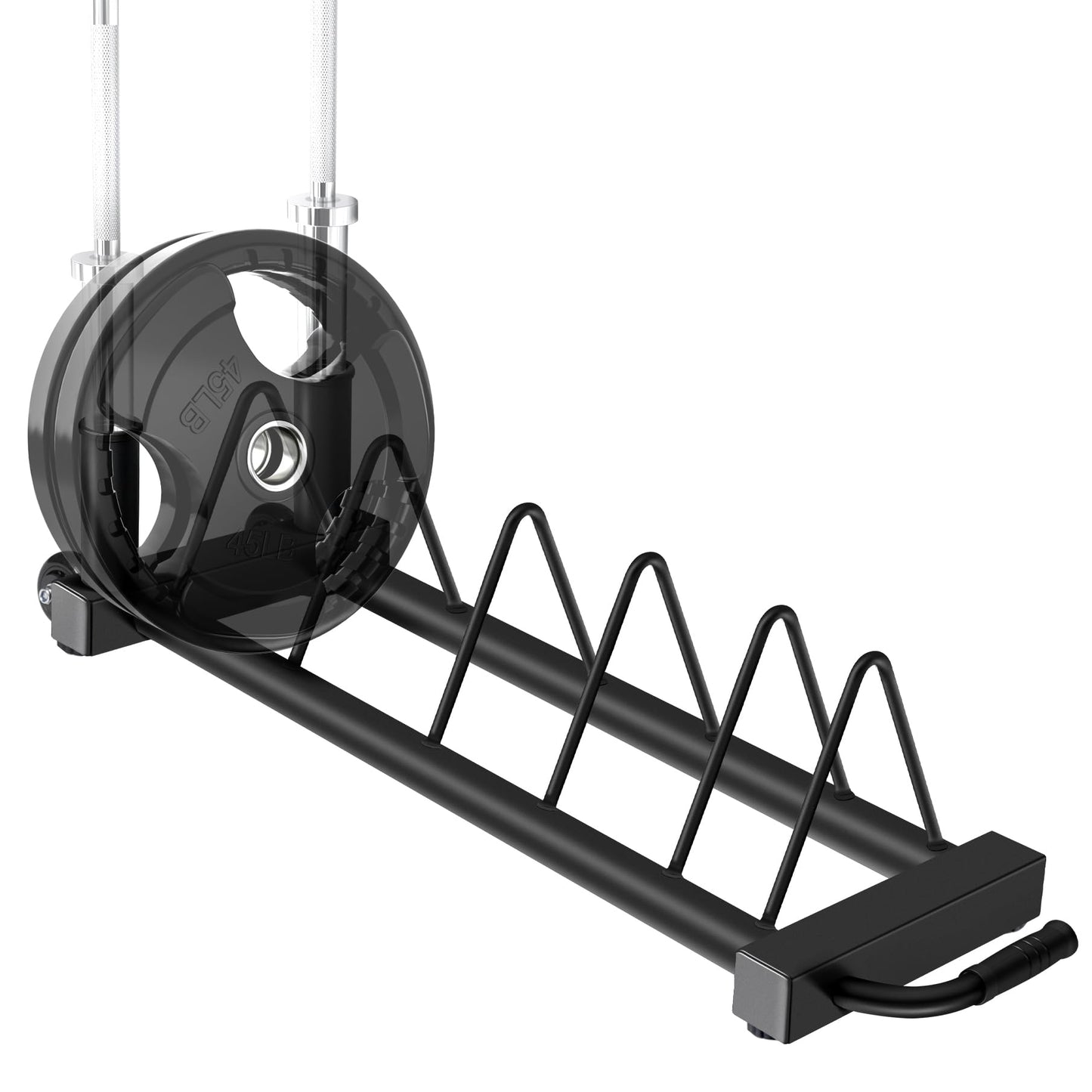 RitFit Horizontal Weight Plates Rack, Barbell Bumper Weight Plates Holder, Olympic Bar Storage Rack with Handle and Rolling Wheels, Black