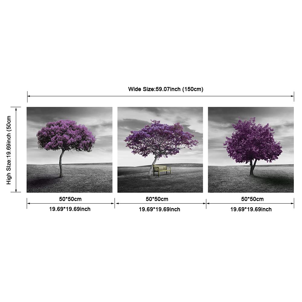 Pyradecor 3 Panels Purple Trees Giclee Canvas Prints Wall art Paintings for Living Room Bedroom Home Decorations Large Modern Gallery Wrapped Landscape Fall Forest Pictures Artwork Ready to Hang L