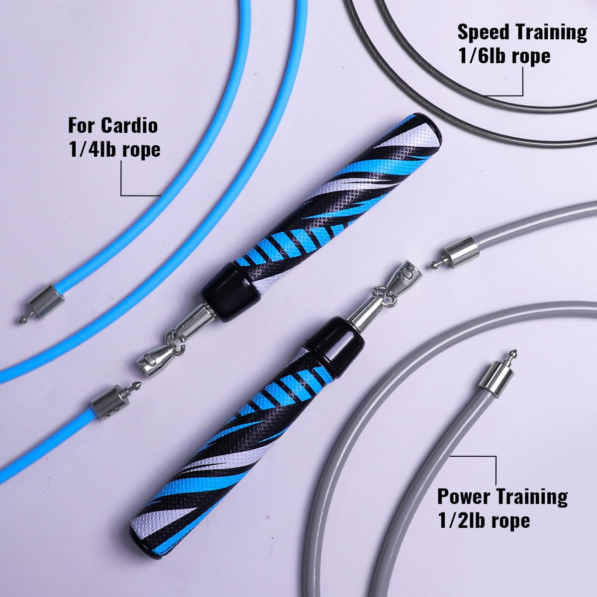 HEREROPE Weighted Jump Rope for Men Women Interchangeable 1/6lb 1/4lb 1/2lb Heavy Jump Rope- Adjustable Length, Tangle Free, Smooth Ball Bearing, Anti-slip Grip, Skipping Rope for Weight Loss