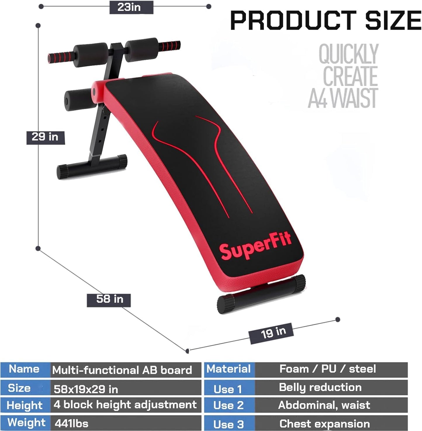SPORFIT Sit Up Bench for Abs, Sit-up Bench for Ab Workout Equipment with 3 Adjustable Height Settings for Home Gym, Reverse Crunch Handle