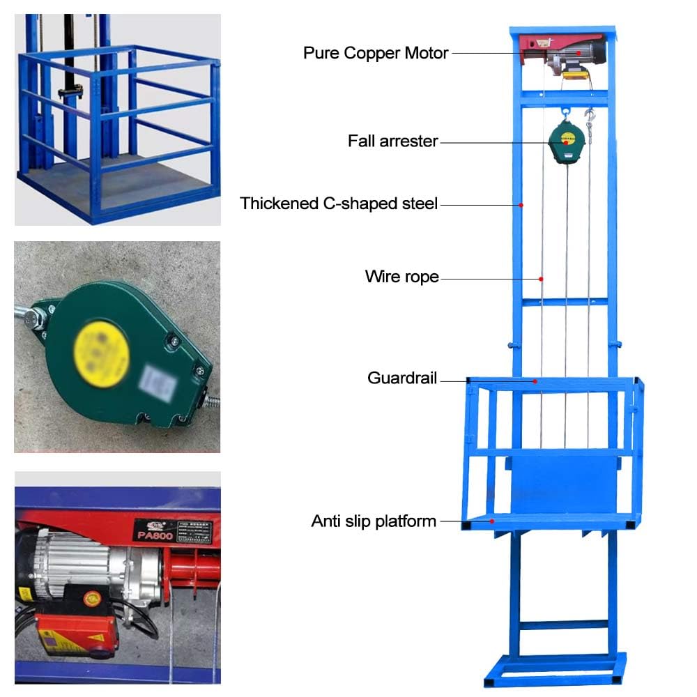 Electric Lifting Platform Heavy-Duty, Mobile Automatic Cargo Elevator 9.8FT Lifting Height Hydraulic Lifting Rail Hoist, for Indoor Outdoor Use, Warehouse, Dock (3M Lifting Height)