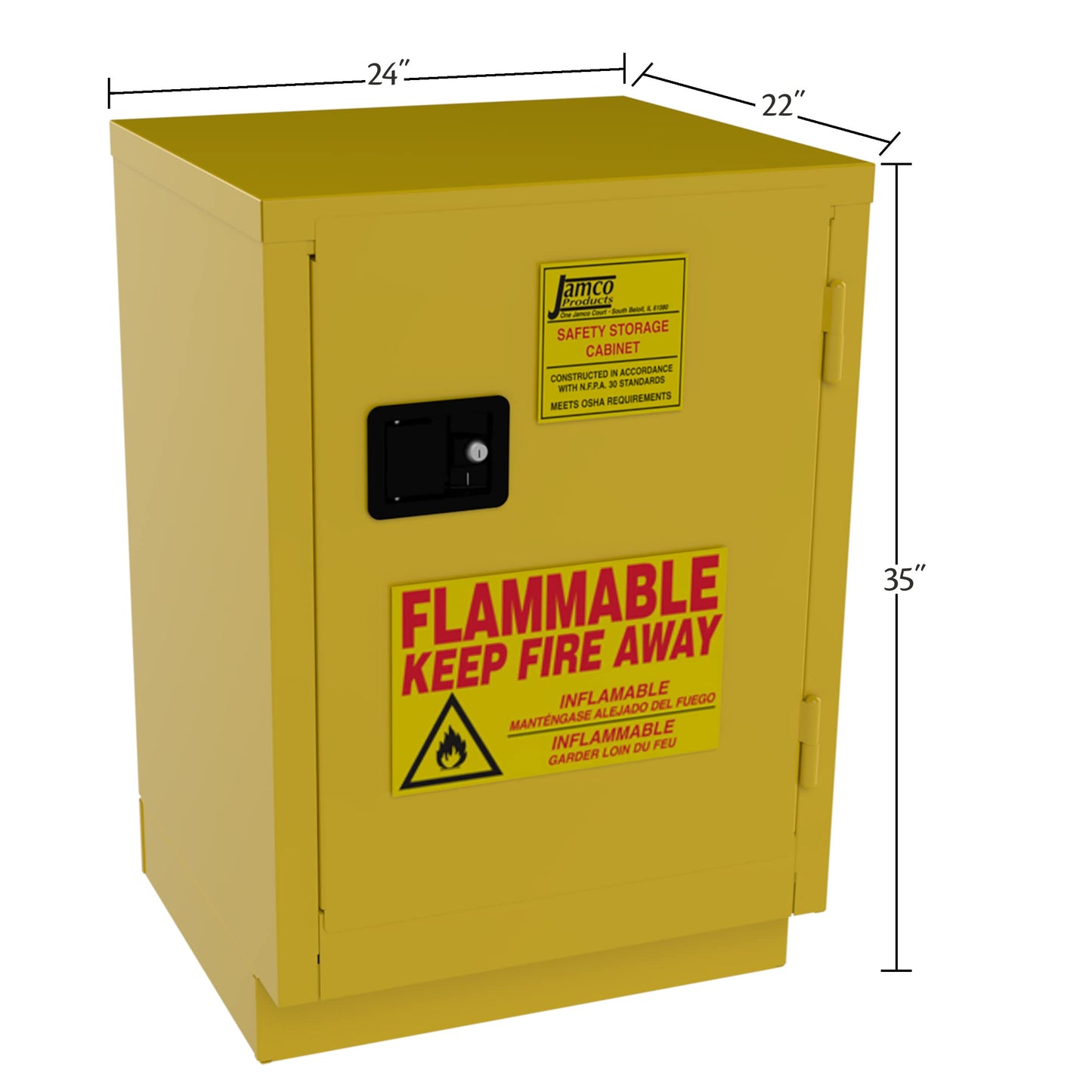 Jamco 12 Gallon Under Counter Flammable Safety Cabinet, Steel Flammable Storage Cabinet with Lockable Manual Closing Doors, Non Forkliftable, 24-Inch x 22-Inch x 35-Inch, Yellow