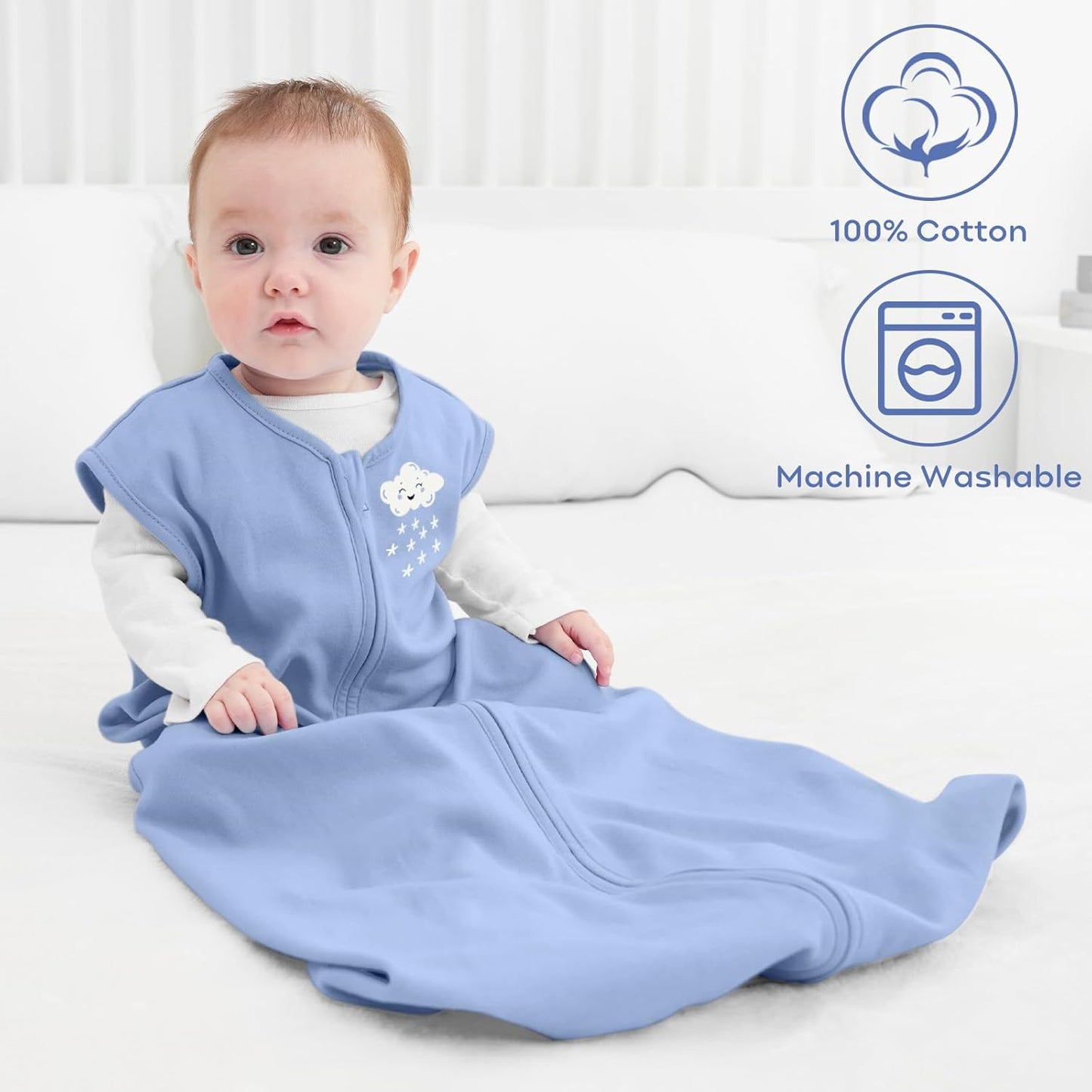Yoofoss Baby Sleep Sack - 100% Organic Cotton Wearable Blanket | 12-18 Months, 2-Way Zipper, 3 Pack