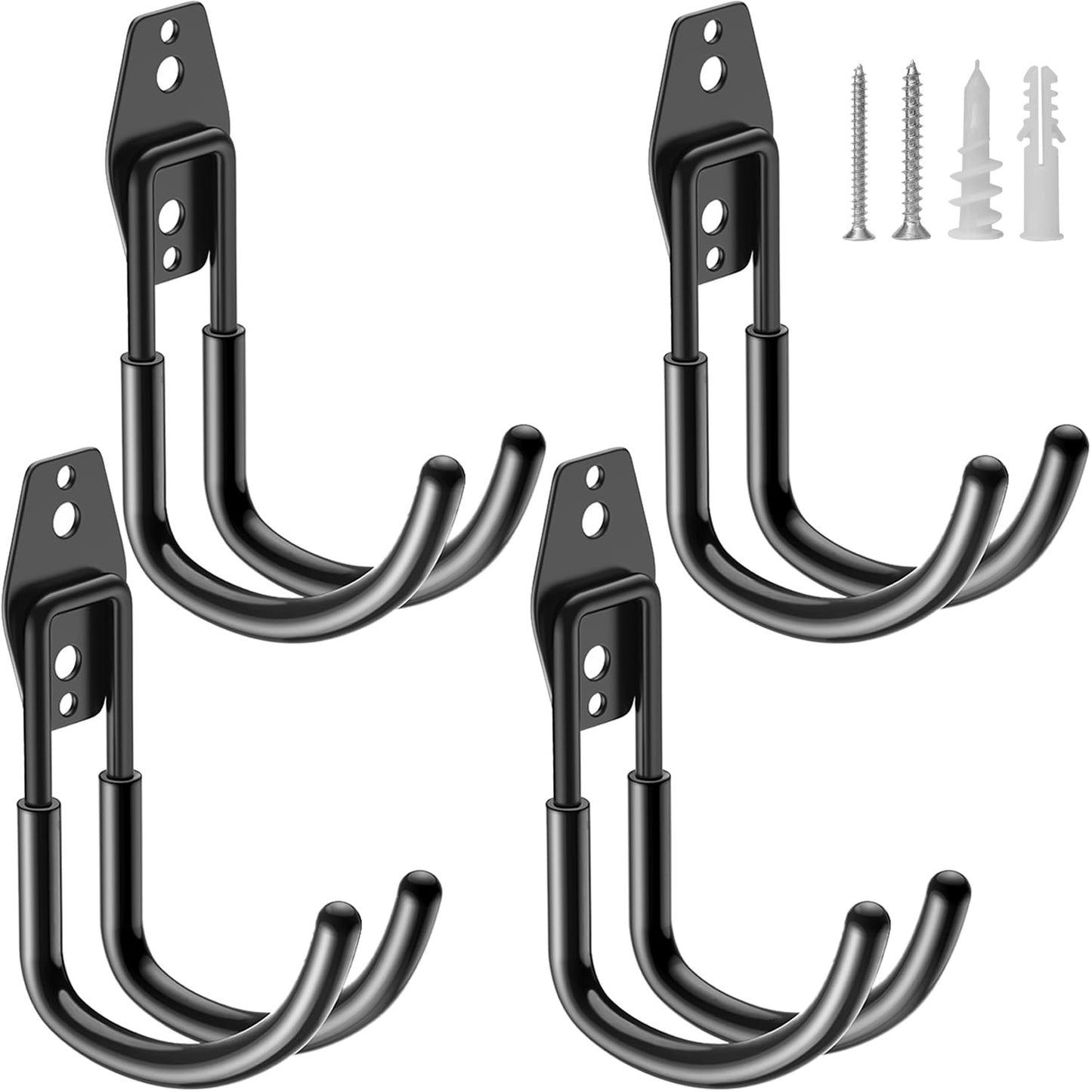 HUPBIPY Heavy Duty Garage Hooks 4 Pack, J Shaped Hanger, Wall Mounted Storage System, Power and Garden Tool Organizer, for Hanging Ladders, Bikes Tires, Hose, Bulk Items