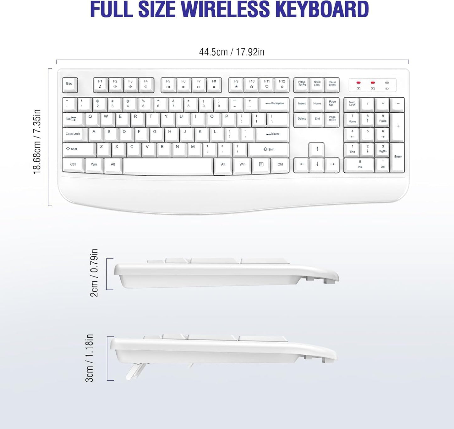 QUASIO 2.4G Wireless Keyboard, Full-Sized Ergonomic Wireless Computer Keyboard with Wrist Rest for Windows, Mac OS