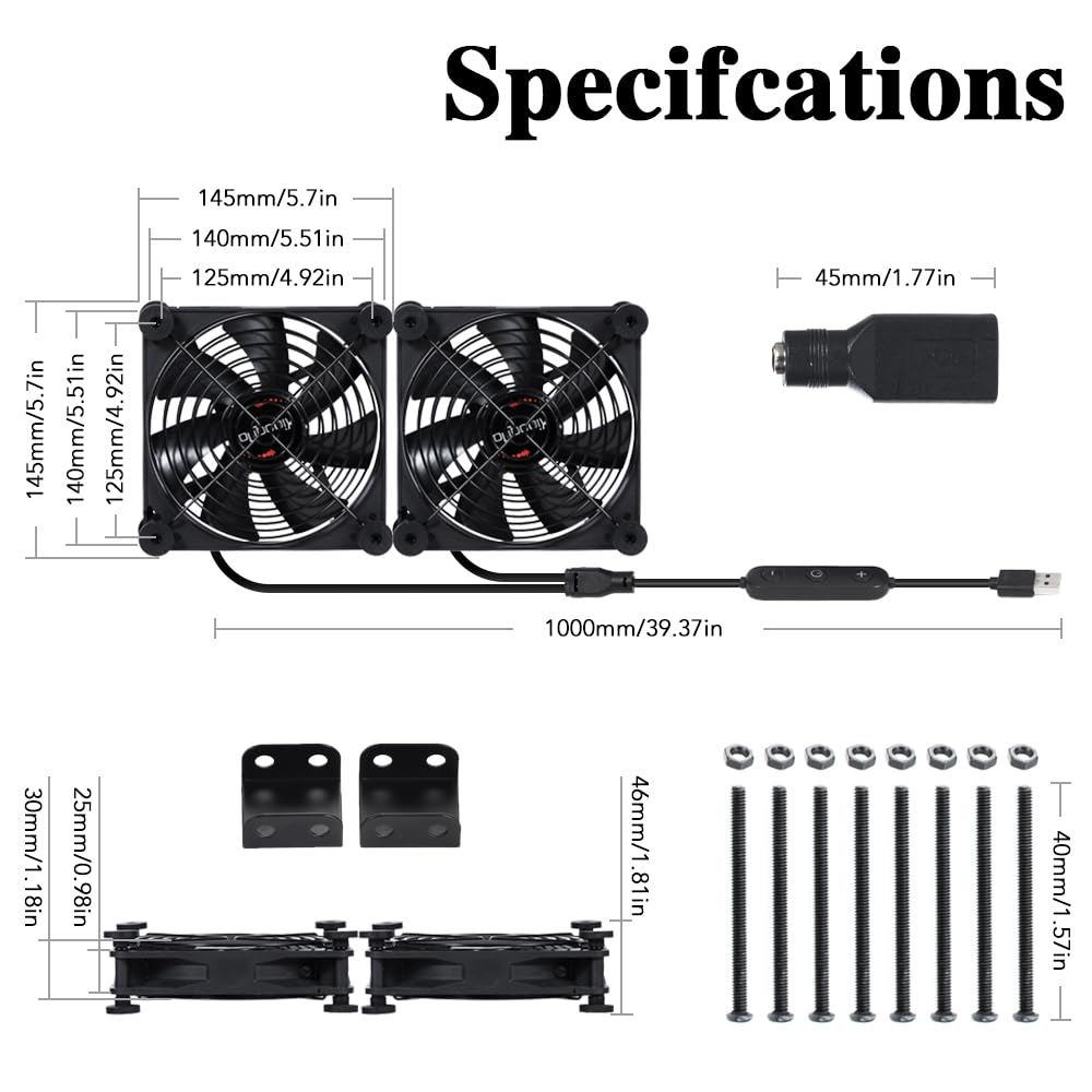 xiaoqijia 140mm 10 5V 12V IPX5 Dual Quiet Fan with Speed USB Fan DC Waterproof Fan PC Fan Portable Cooling Fan