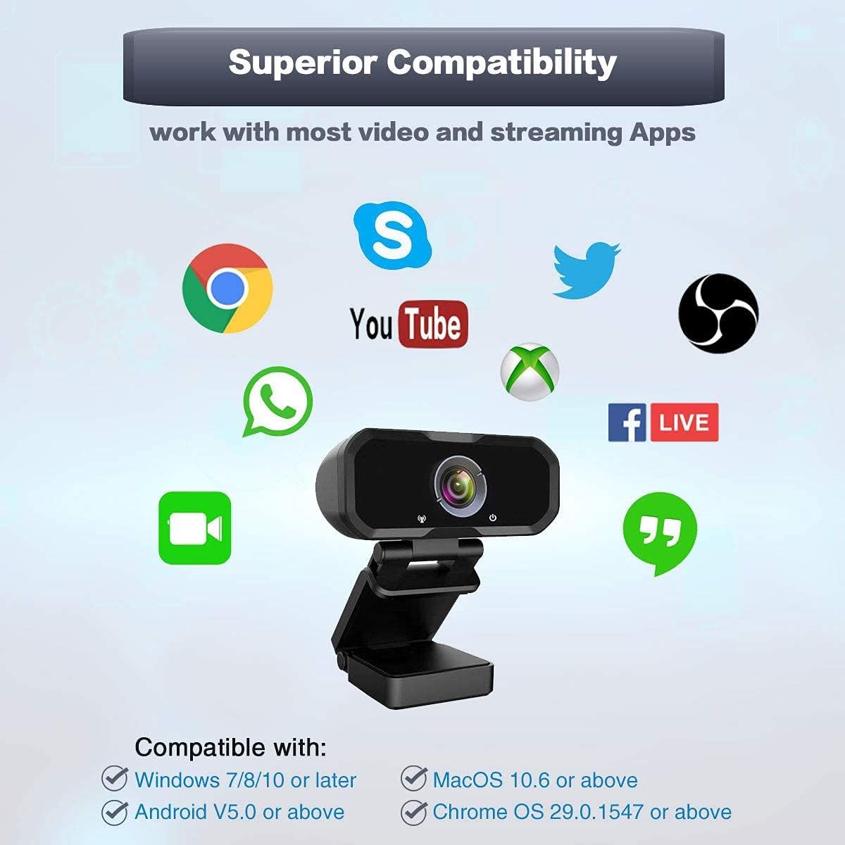 Svcouok 1080P 2/ USB-C Webcam Compatible with Switch PC - Streaming Camera for Zoom/Teams/Skype, Plug&Play